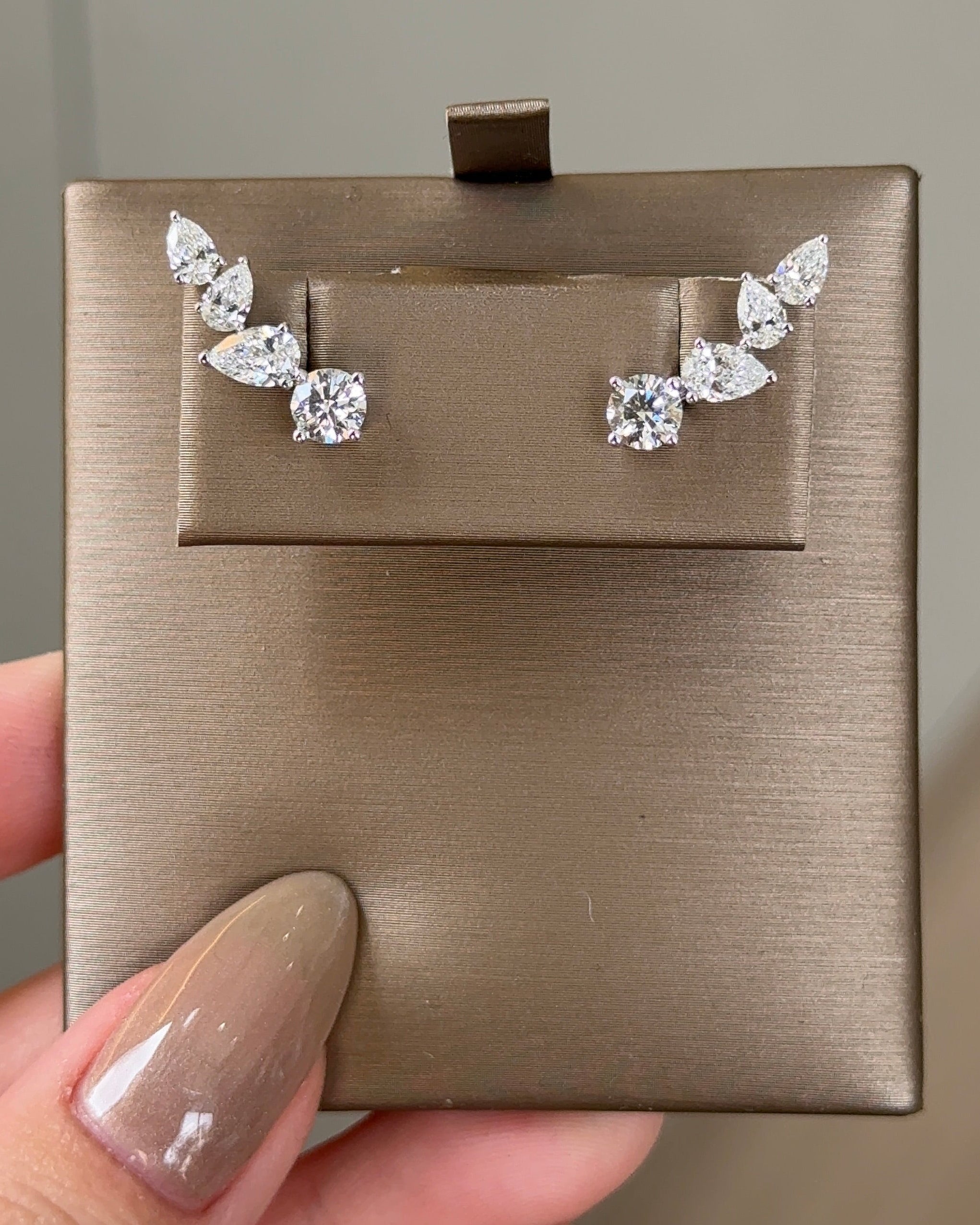 Round and Pear cut Diamond Climber Earrings