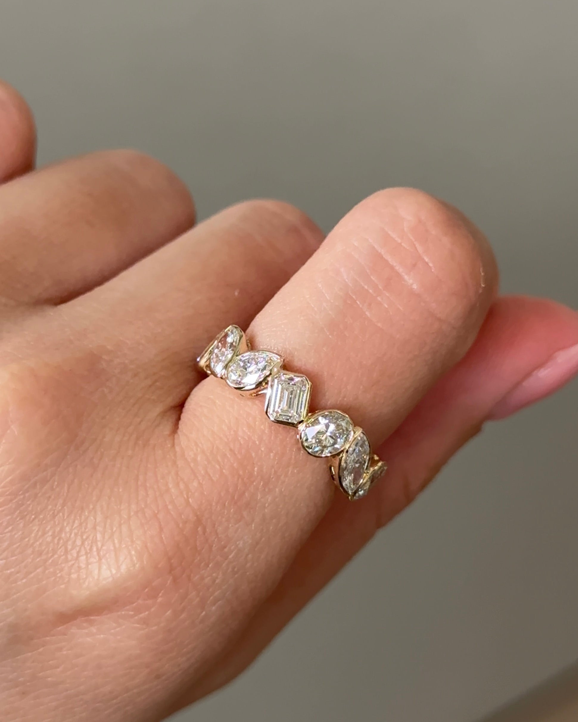 30 Pointer Mixed Fancy Cut Diamond  Bezel Half Eternity Ring