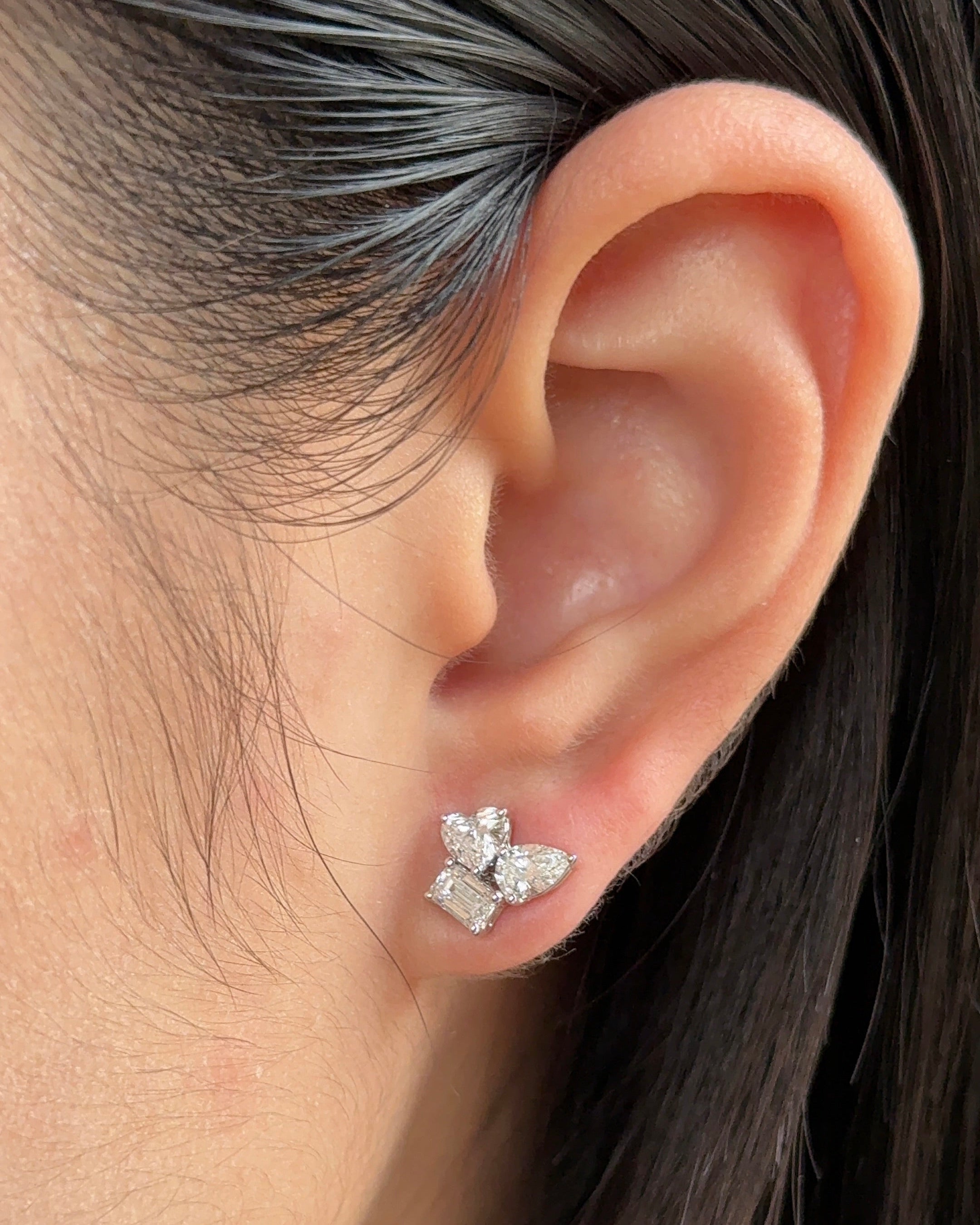 Emerald and Mixed Fancy cut Diamond Trinity Bloom Earrings