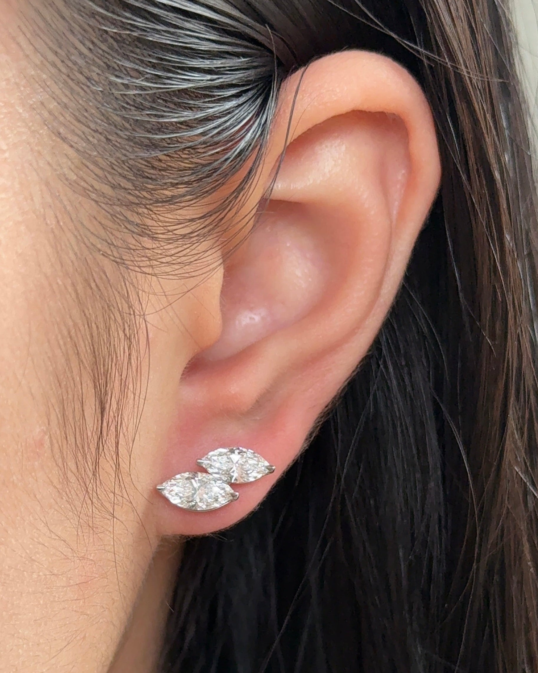 Double Marquise cut Diamond Diagonal Earrings