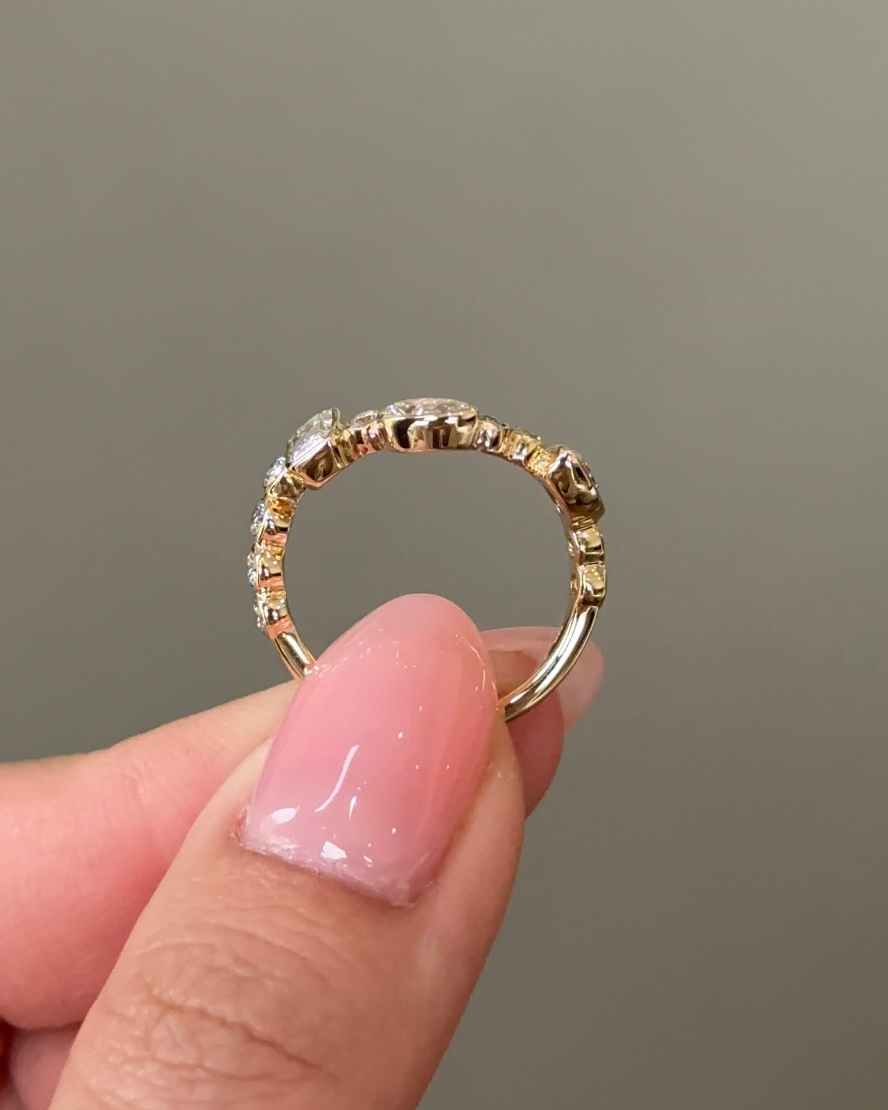 Mixed Fancy cut Diamond Arc Bezel Curvy Ring