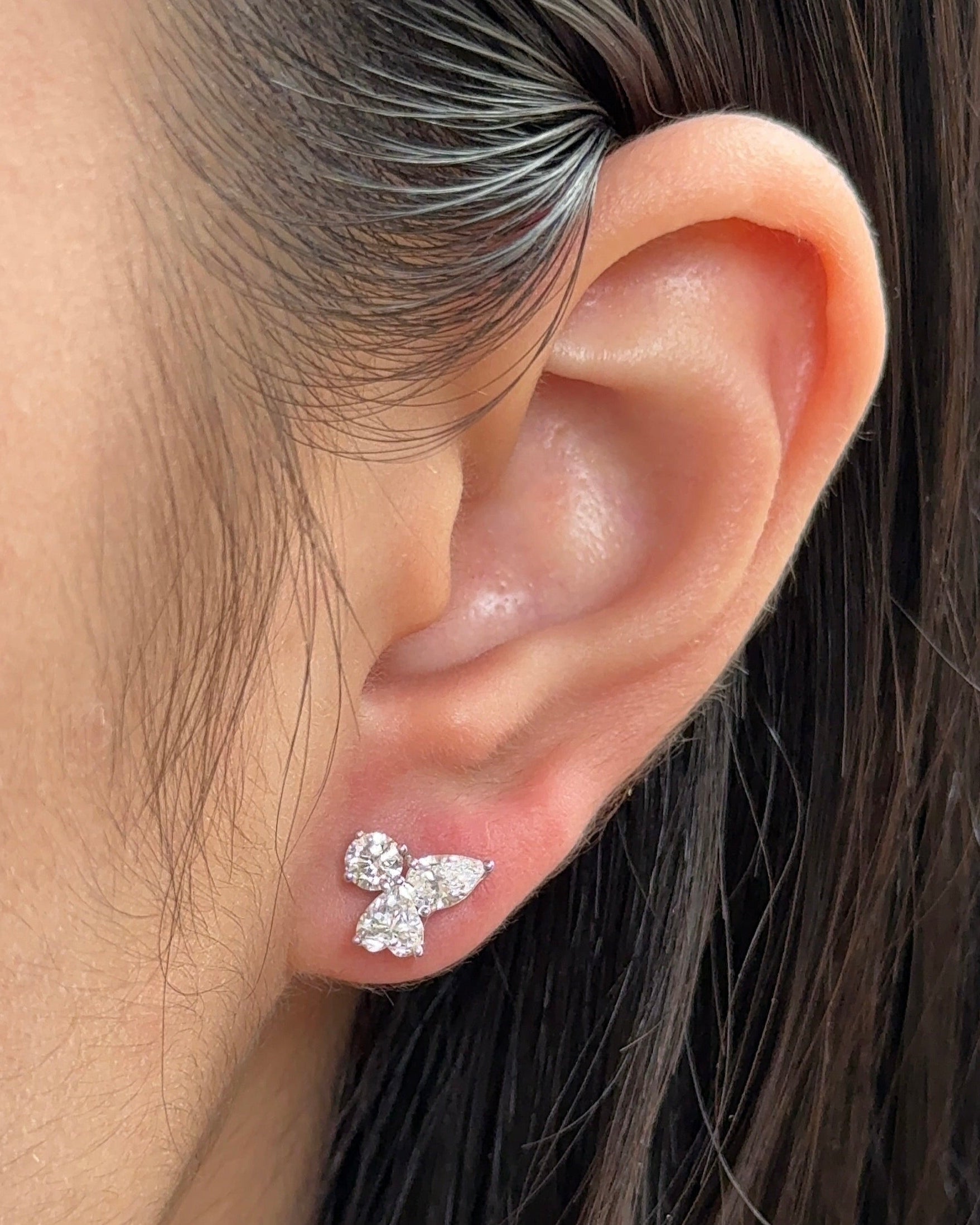 Round and Mixed Fancy cut Diamond Trinity Bloom Earrings