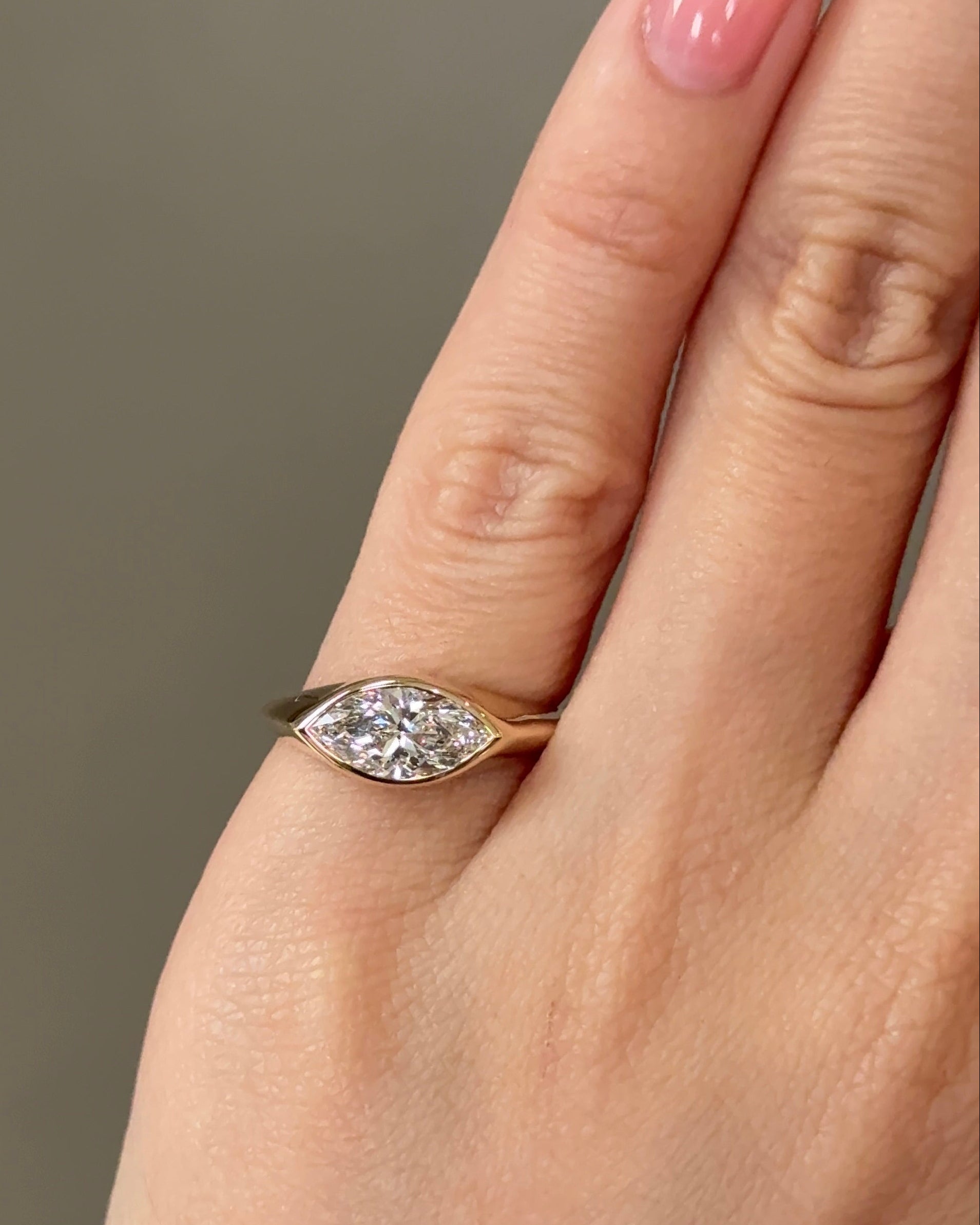 1 carats Marquise cut Diamond Bezel XL Pinky Ring
