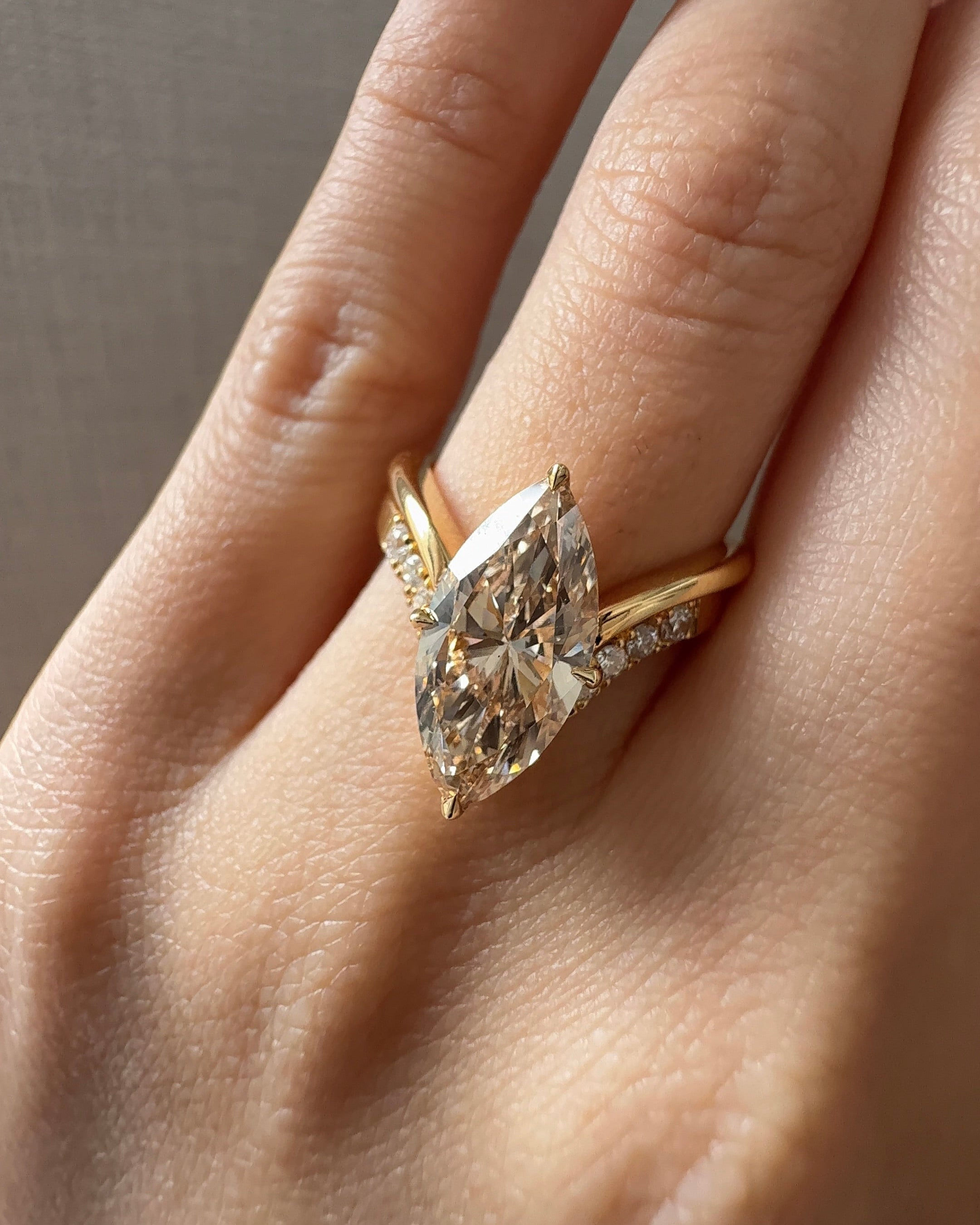 2.79 carats Marquise Cut Diamond Solitaire Ring with Round cut Diamond Open Curvy Stacking Band