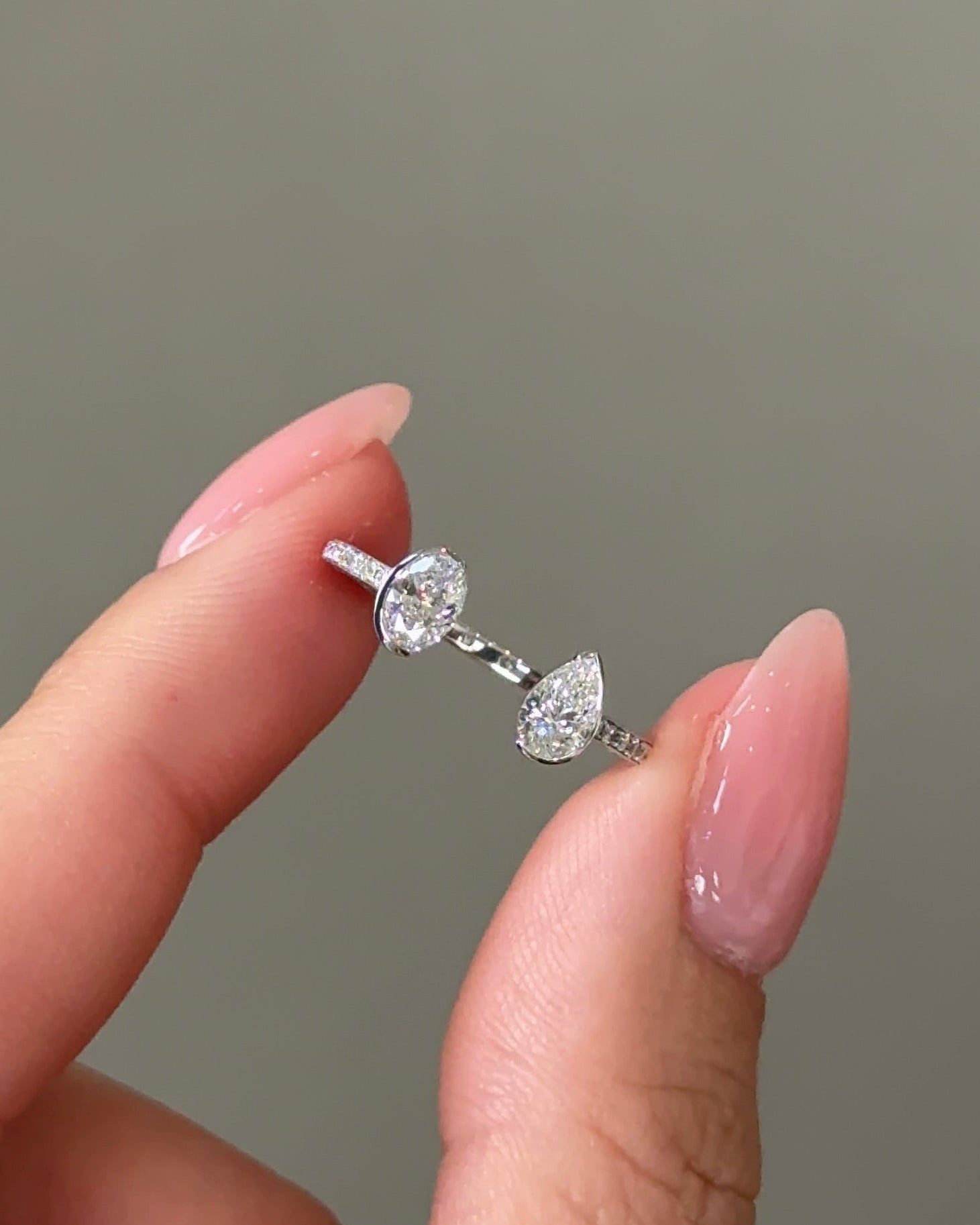 30 Pointer Pear and Oval cut Diamond Bezel Arc Cuff Ring