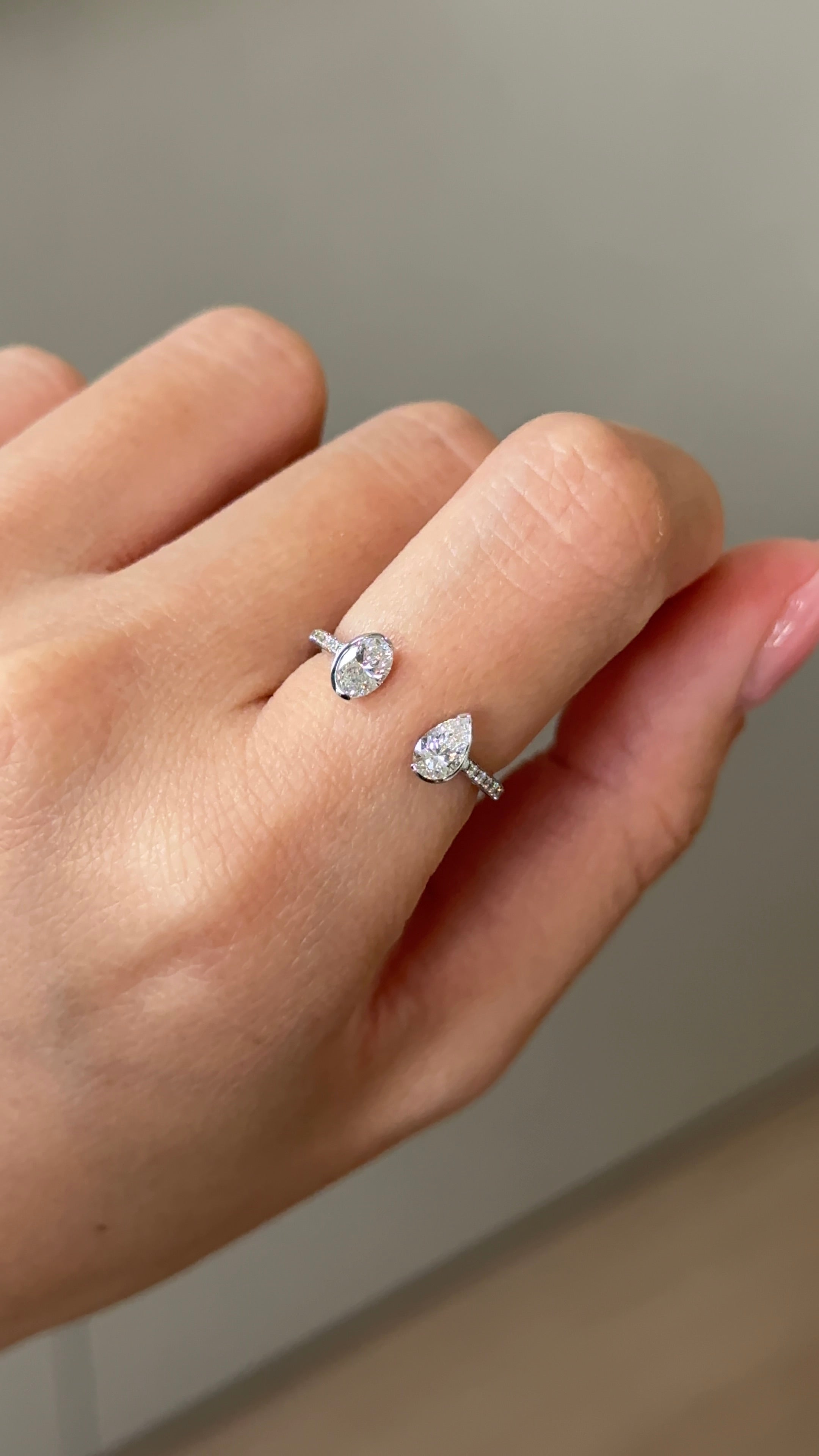 30 Pointer Pear and Oval cut Diamond Bezel Arc Cuff Ring