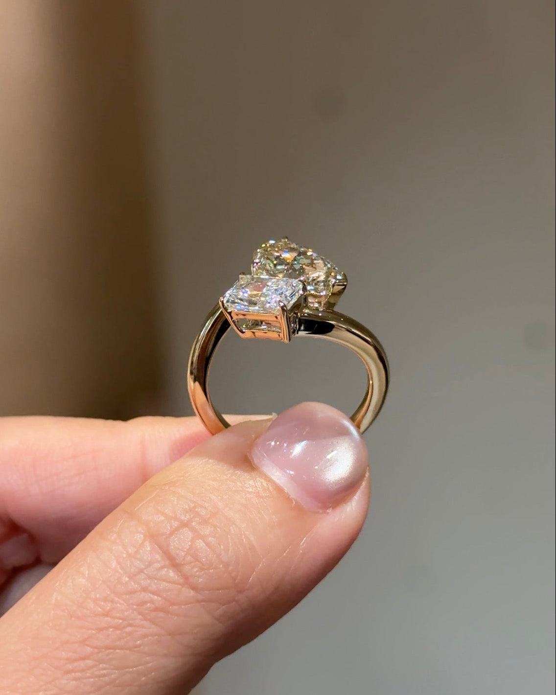 The Reserve 2 Carats Cognac Pear and 1 Carat Radiant Cut Diamond Cuff Twist Ring