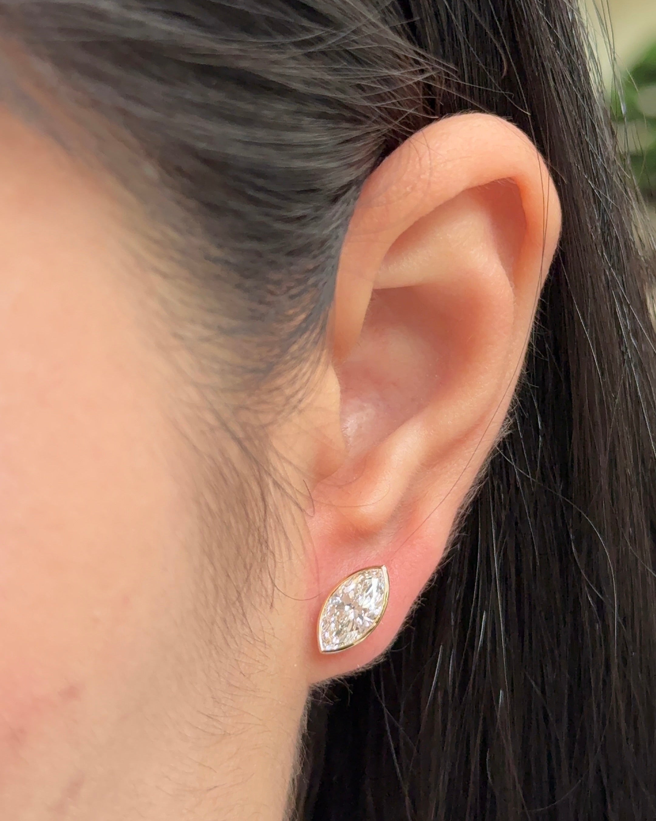 1 carats Marquise Diamond Stud Earrings in Bezel Petite Setting (with Comfort Fit Backing)