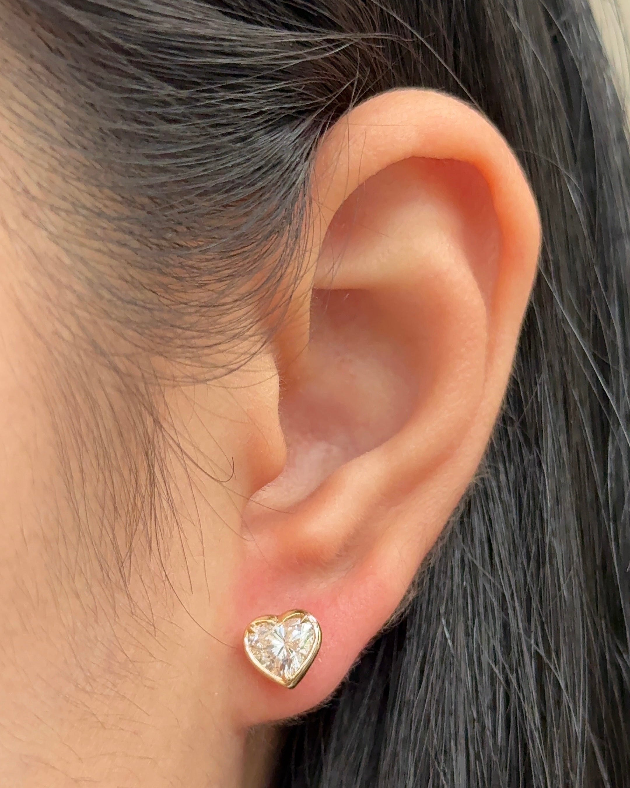 70 Pointer Heart Diamond Stud Earrings in Bezel XL Setting (with Comfort Fit Backing)