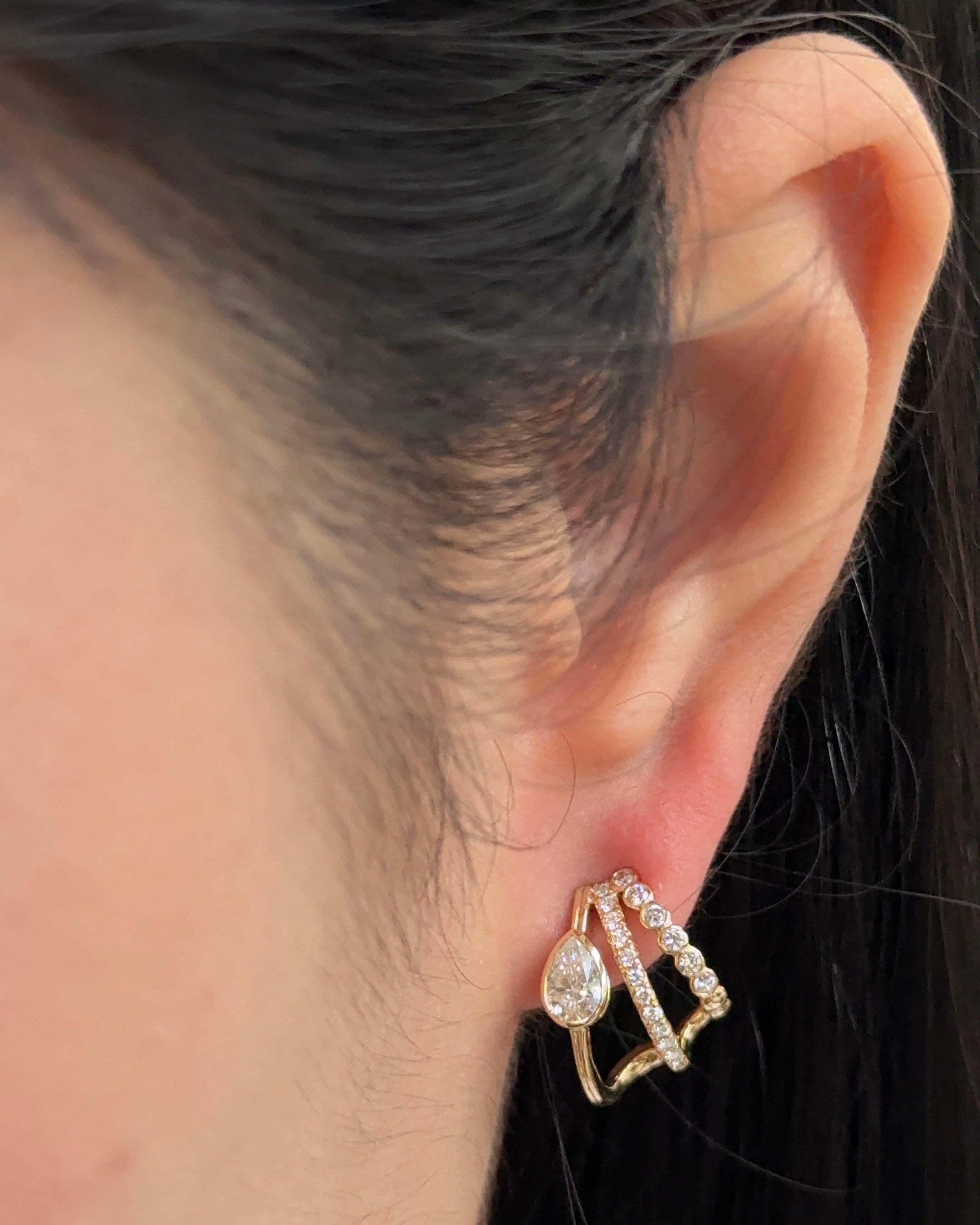 30 Pointer Pear cut Diamond Arc Triple Bezel Flow Cuff Earrings (Design I)