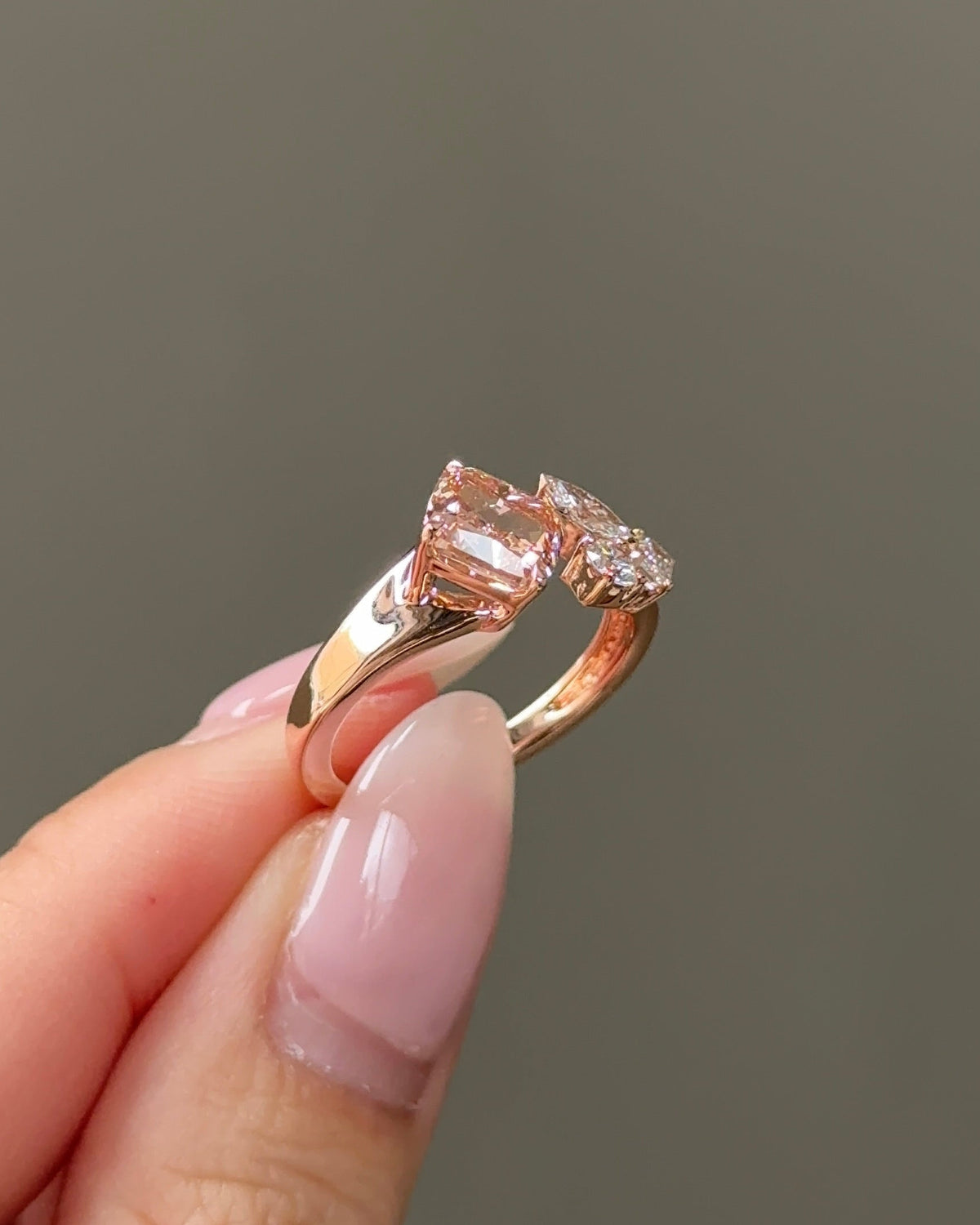 1.40 carats Fancy Vivid Pink Cushion Cut with Mixed Fancy Diamond Cigar Band Cuff Ring