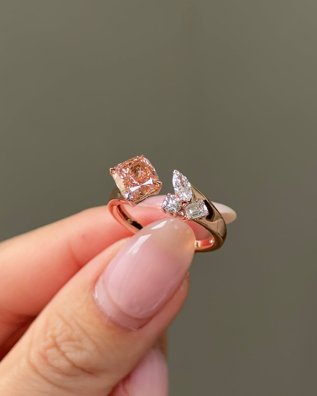 1.40 carats Fancy Vivid Pink Cushion Cut with Mixed Fancy Diamond Cigar Band Cuff Ring