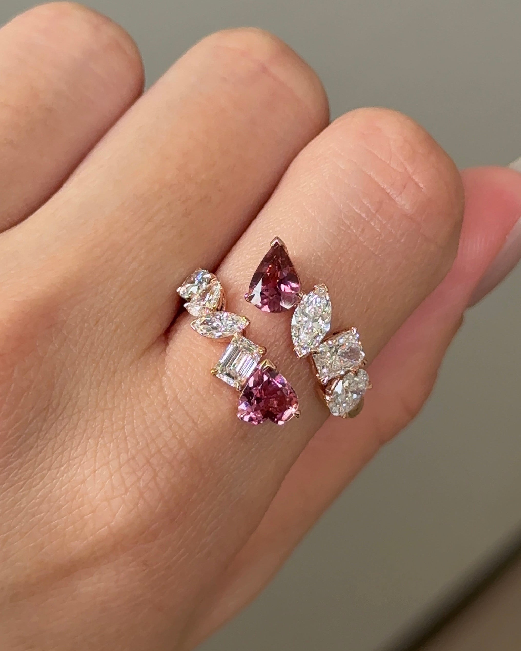 The Reserve II 50 Pointer Natural Pink Tourmaline Heart & Pear Cut Mixed Fancy Open Ring