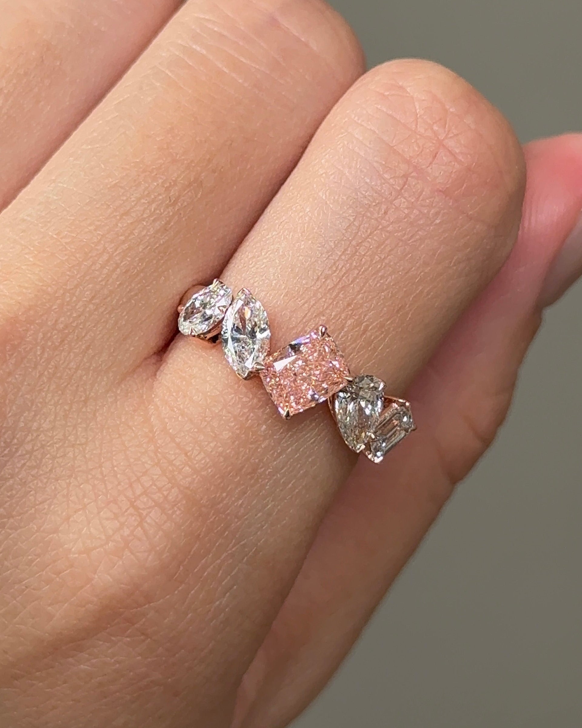 The Reserve II 1 Carat Fancy Vivid Pink Cushion Cut & 30 Pointer Mixed Fancy Eternity Ring