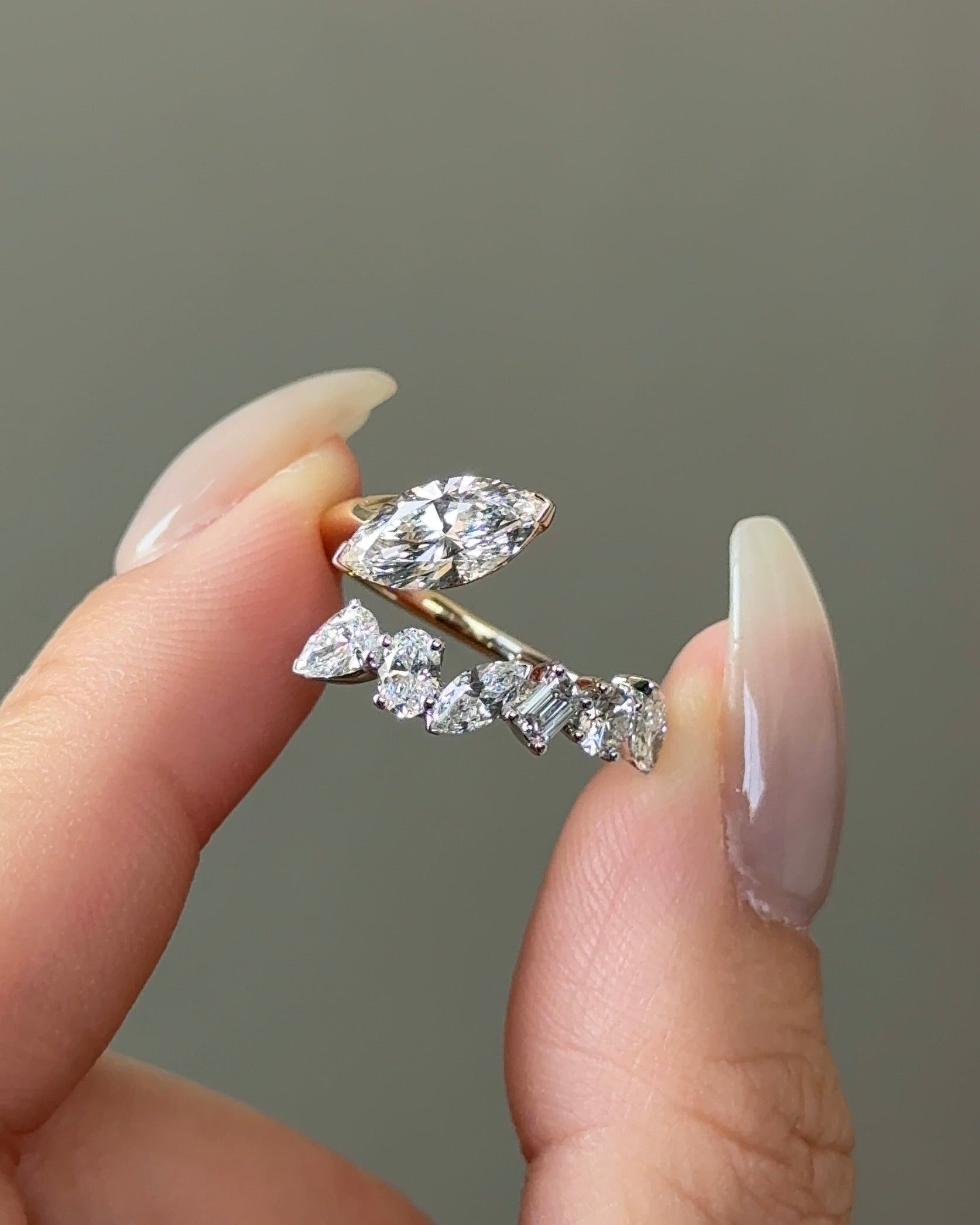 Celeste 1 carats Marquise cut and 15 Pointer Mixed Fancy cut Diamond Open Ring