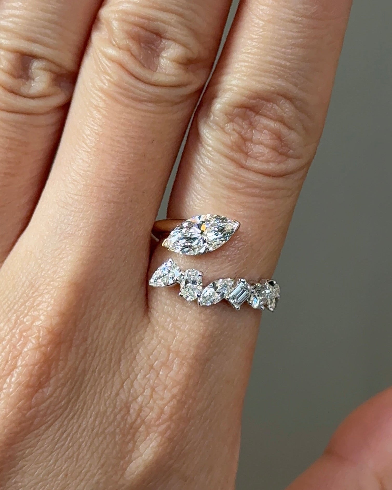 Celeste 1 carats Marquise cut and 15 Pointer Mixed Fancy cut Diamond Open Ring