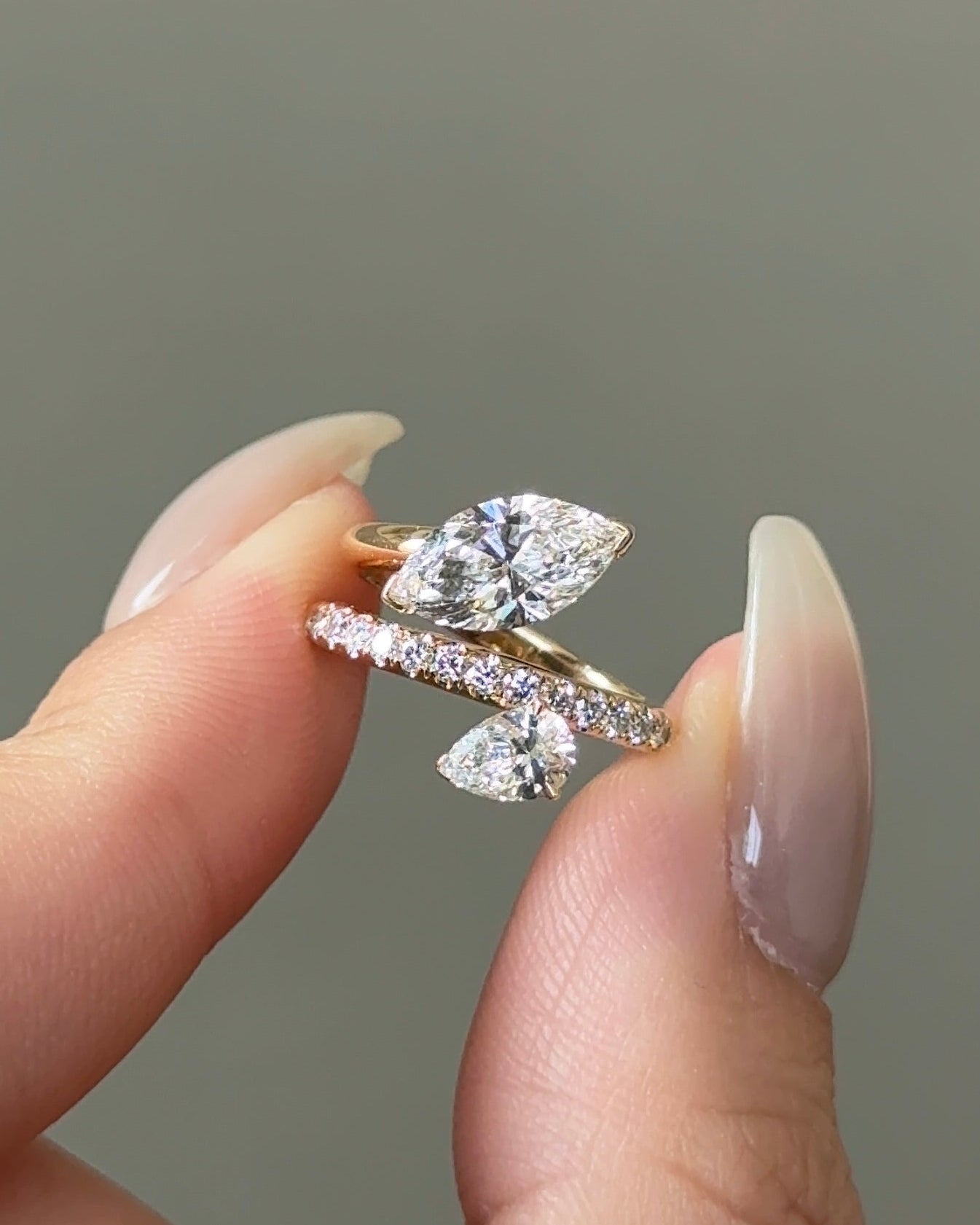 1 carats Marquise and 30 Pointer Pear cut Diamond Spiral Pavé Pinky Ring