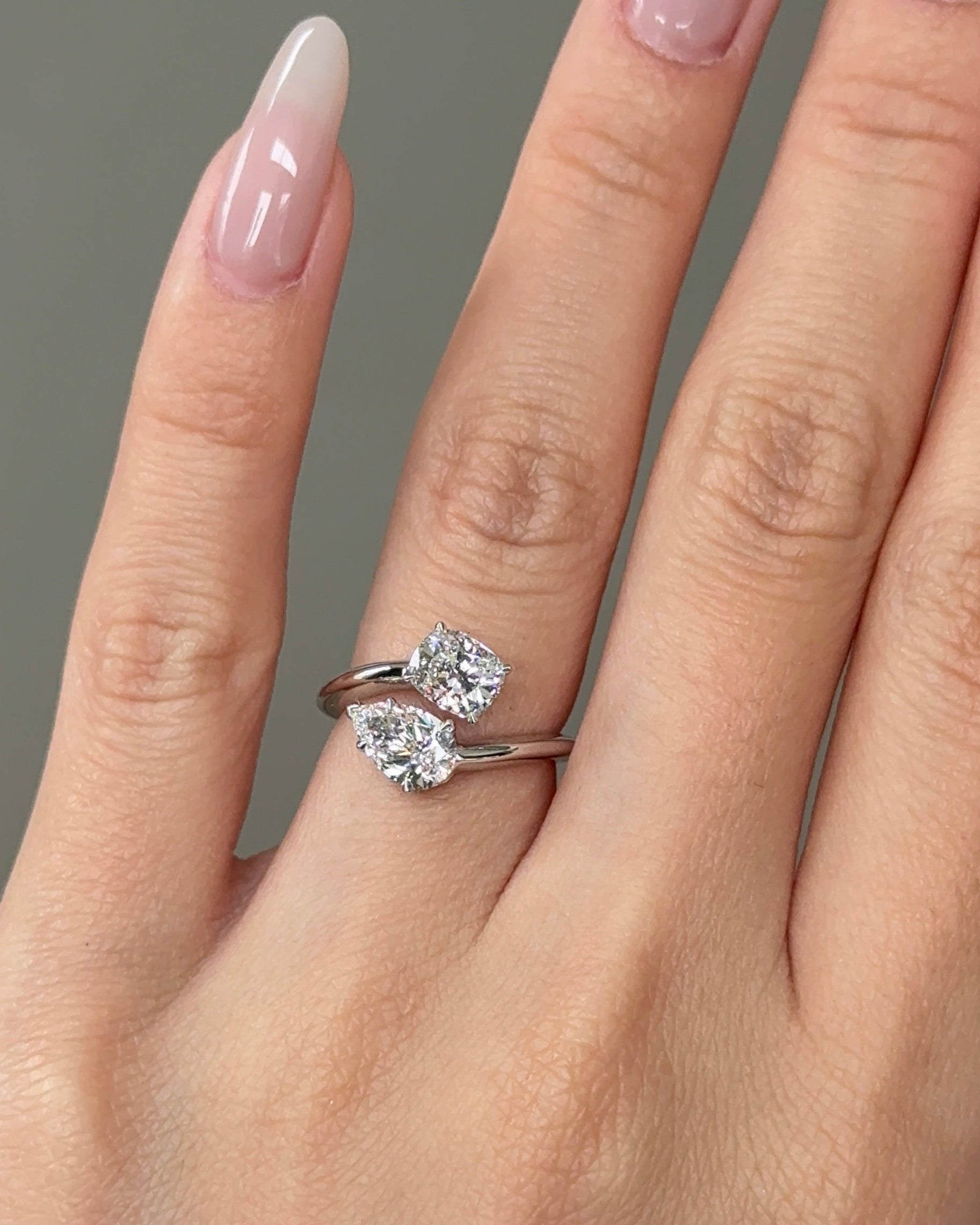 70 Pointer Cushion and Pear cut Diamond Toi Et Moi Ring