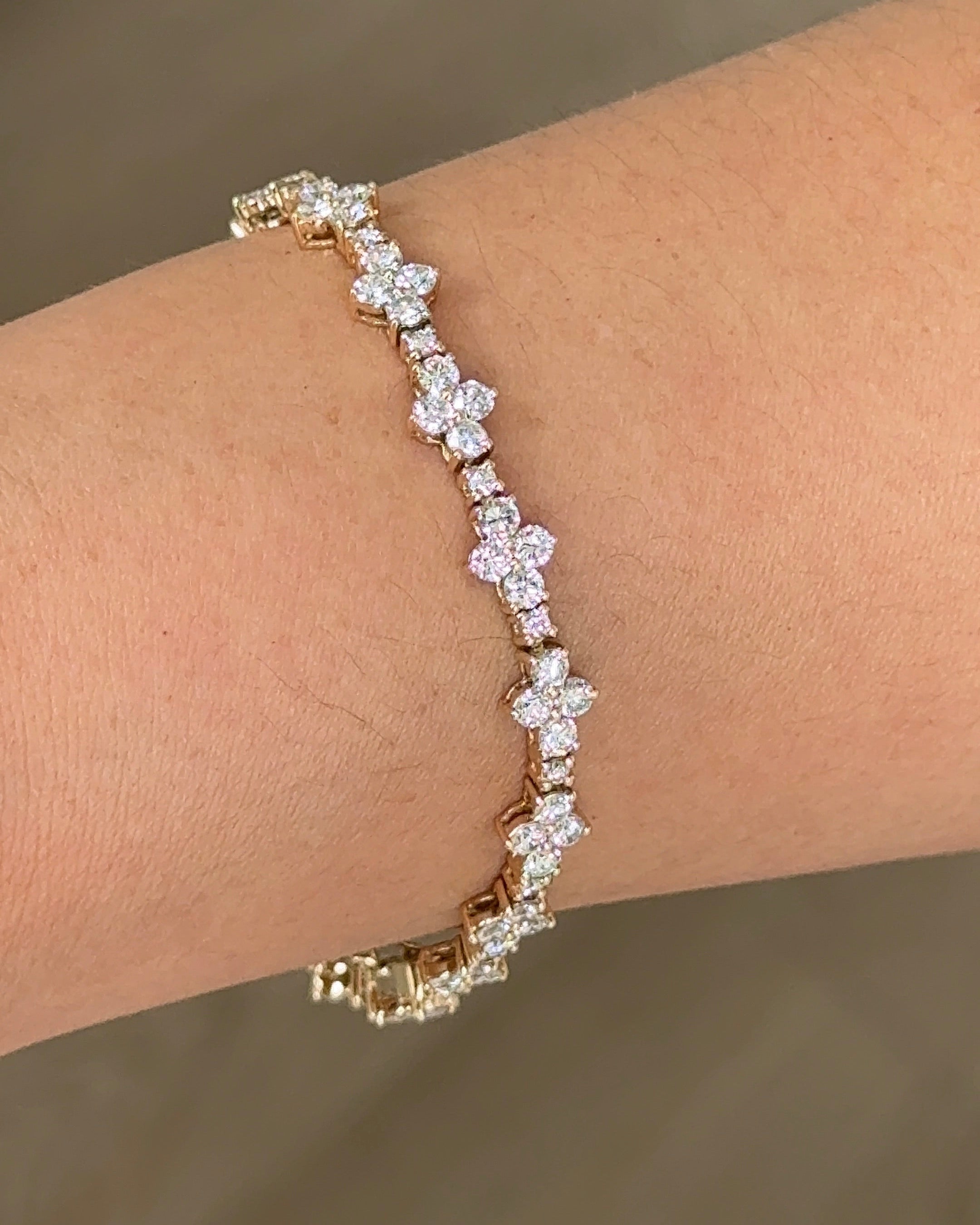 Floral Diamond Tennis Bracelet in Yellow Gold