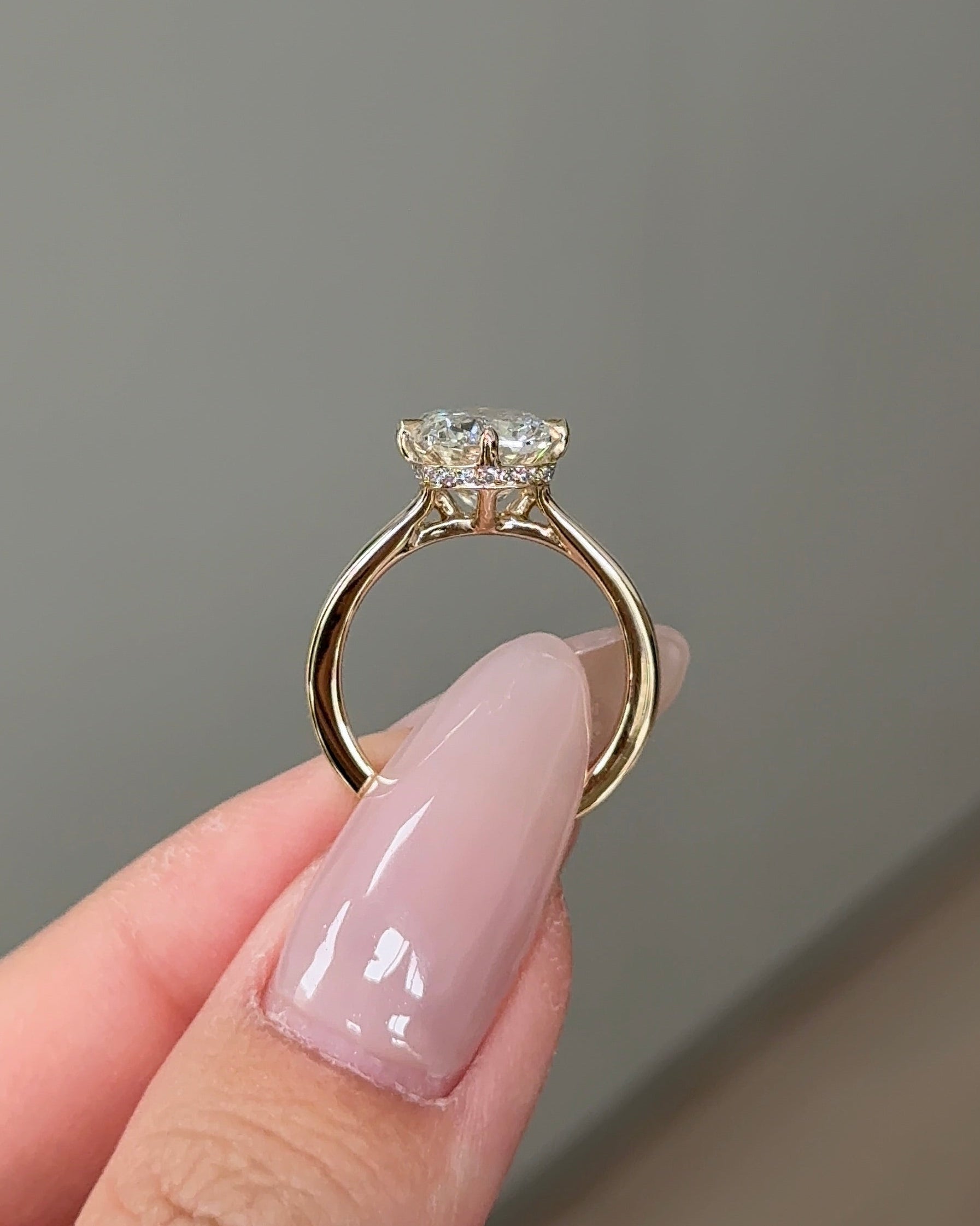 3.10 carats Cushion Cut Diamond Compass Cathedral with Hidden Halo Yellow Gold Ring