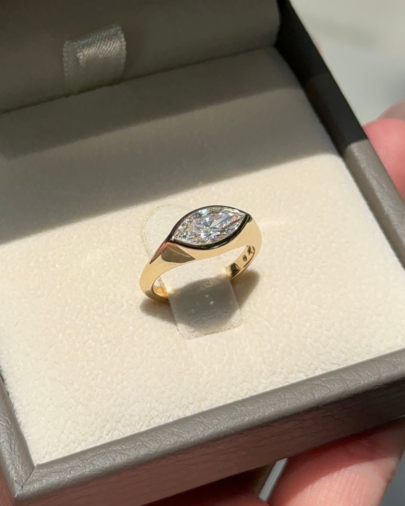 1 carats Marquise Cut Diamond Side way Bezel Setting