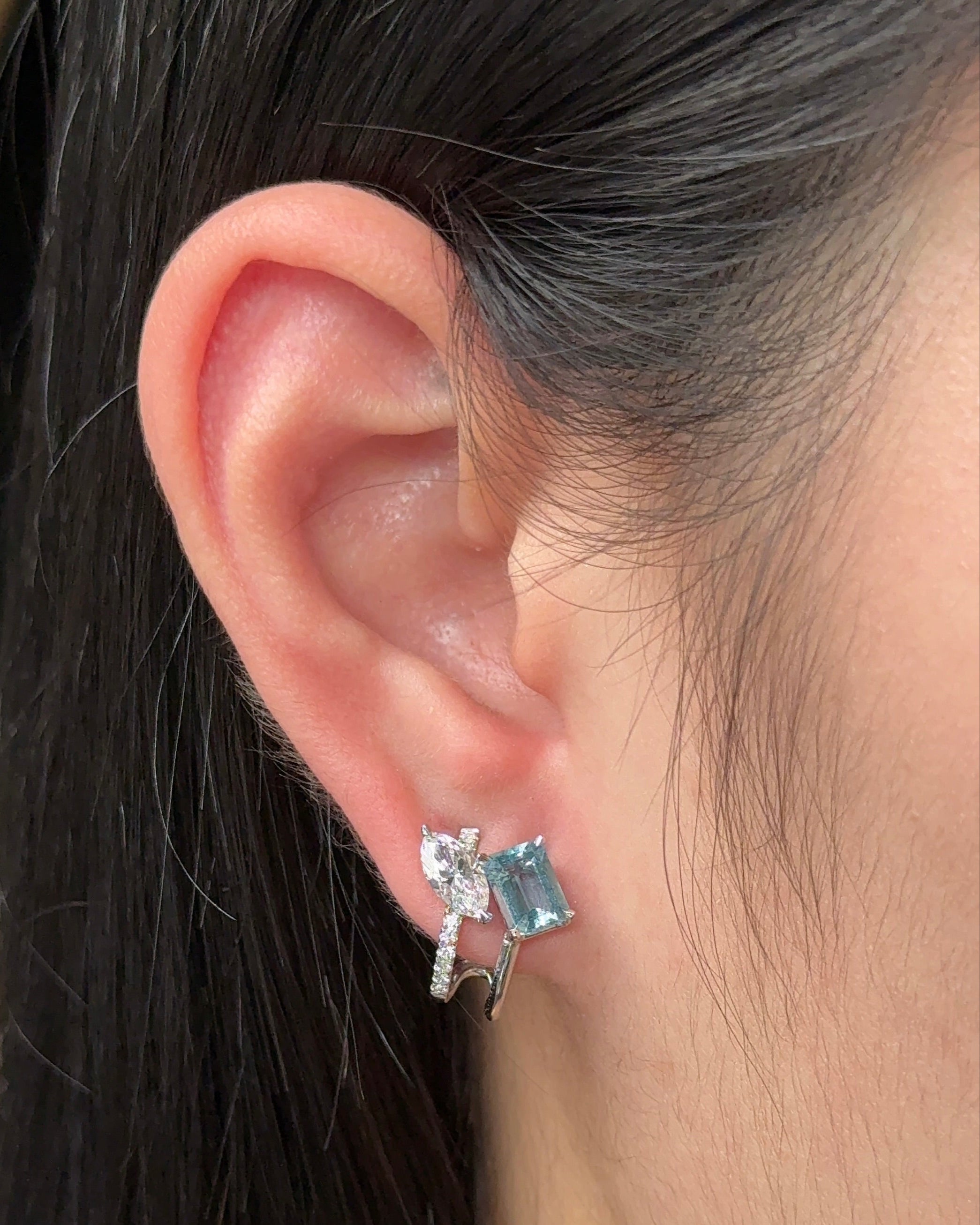 MILOS TWO-IN- ONE EARRINGS  Natural Santa Maria Aquamarine and Lab Diamond Earrings