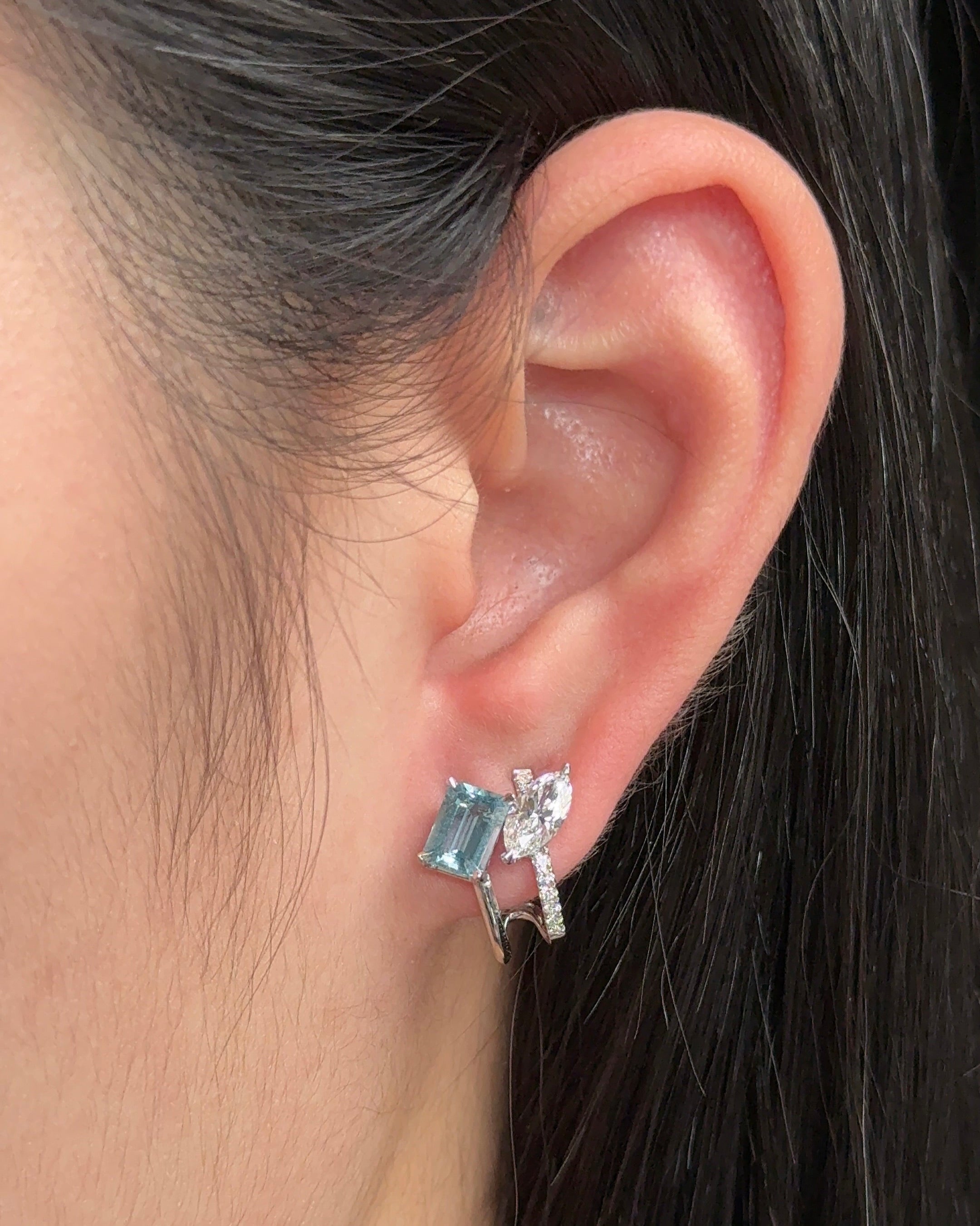 MILOS TWO-IN- ONE EARRINGS  Natural Santa Maria Aquamarine and Lab Diamond Earrings
