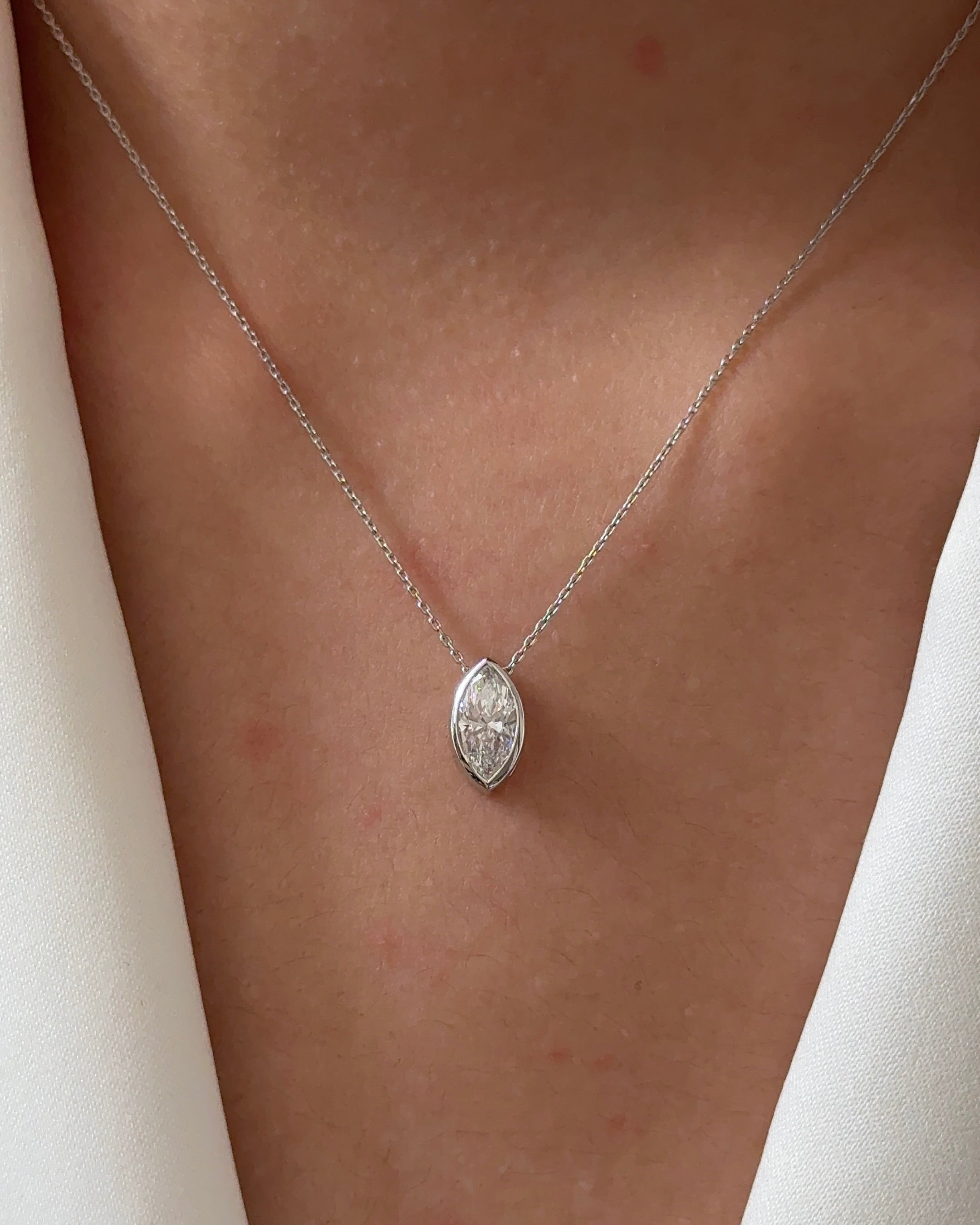 70 Pointer Marquise cut Diamond White Gold Bezel Pendant Necklace