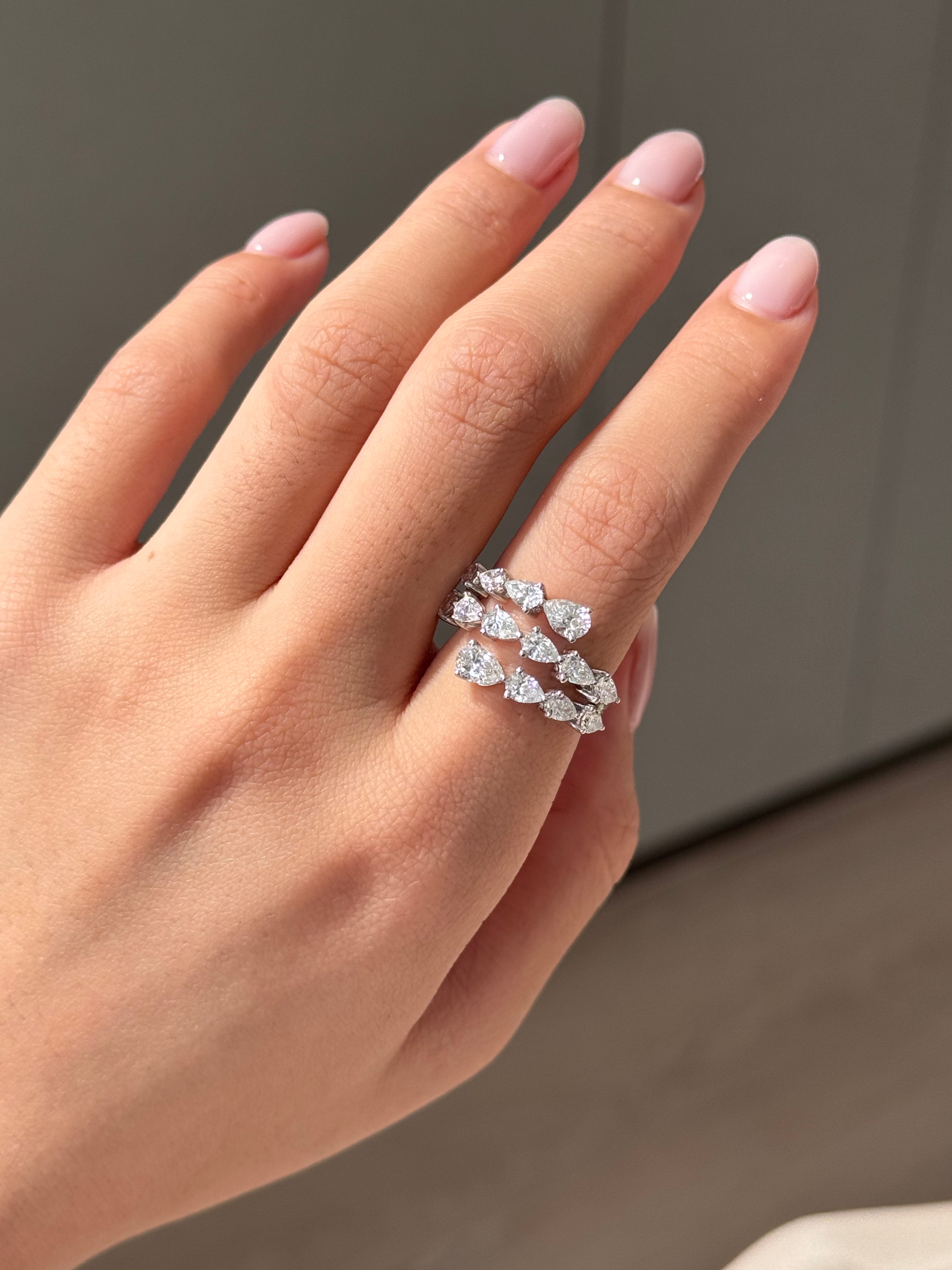 Pear Cut Diamond Triple Row Open Ring