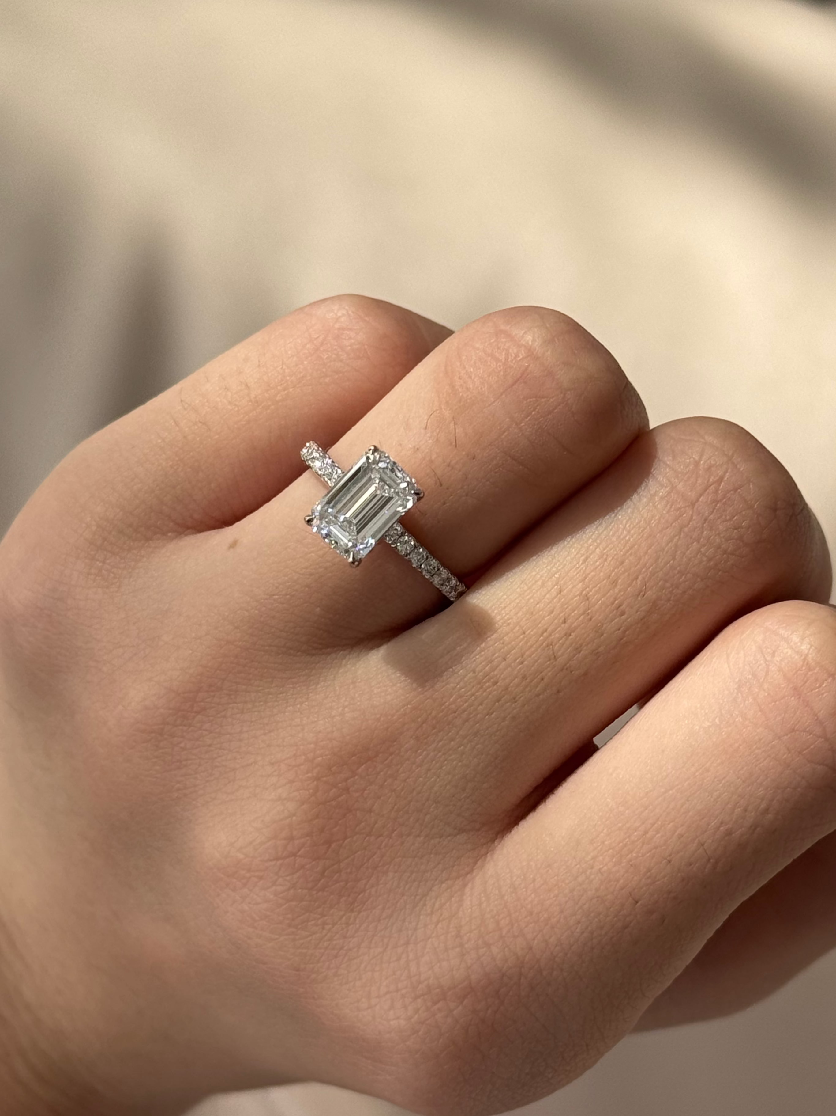 2 carats Emerald Cut Diamond Micro Pave Ring