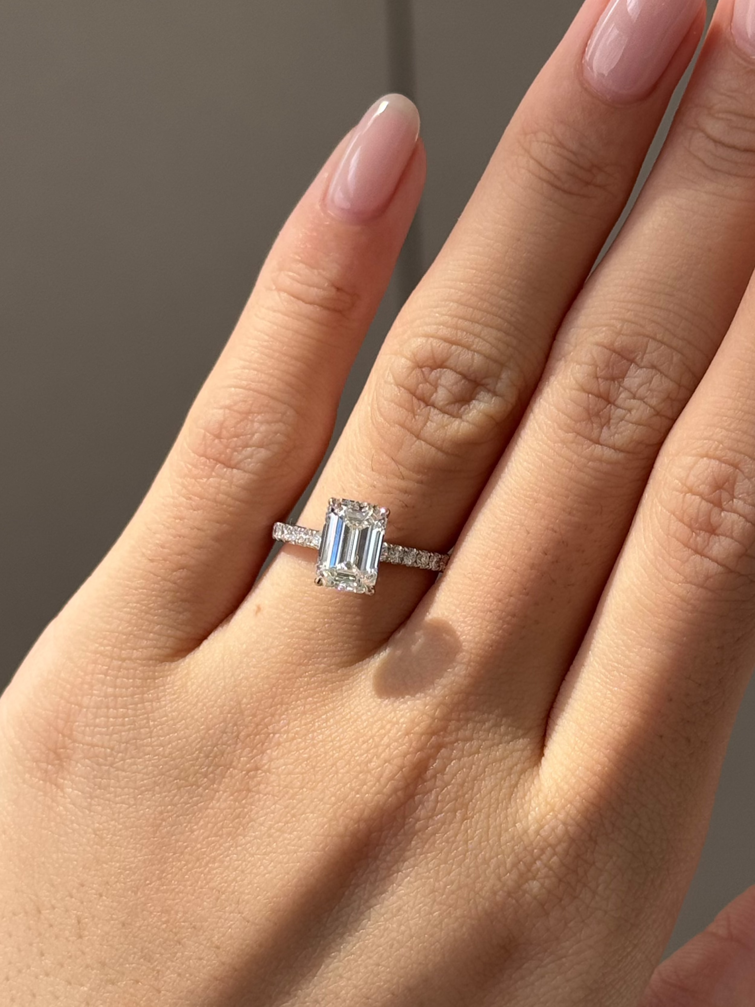 2 carats Emerald Cut Diamond Micro Pave Ring