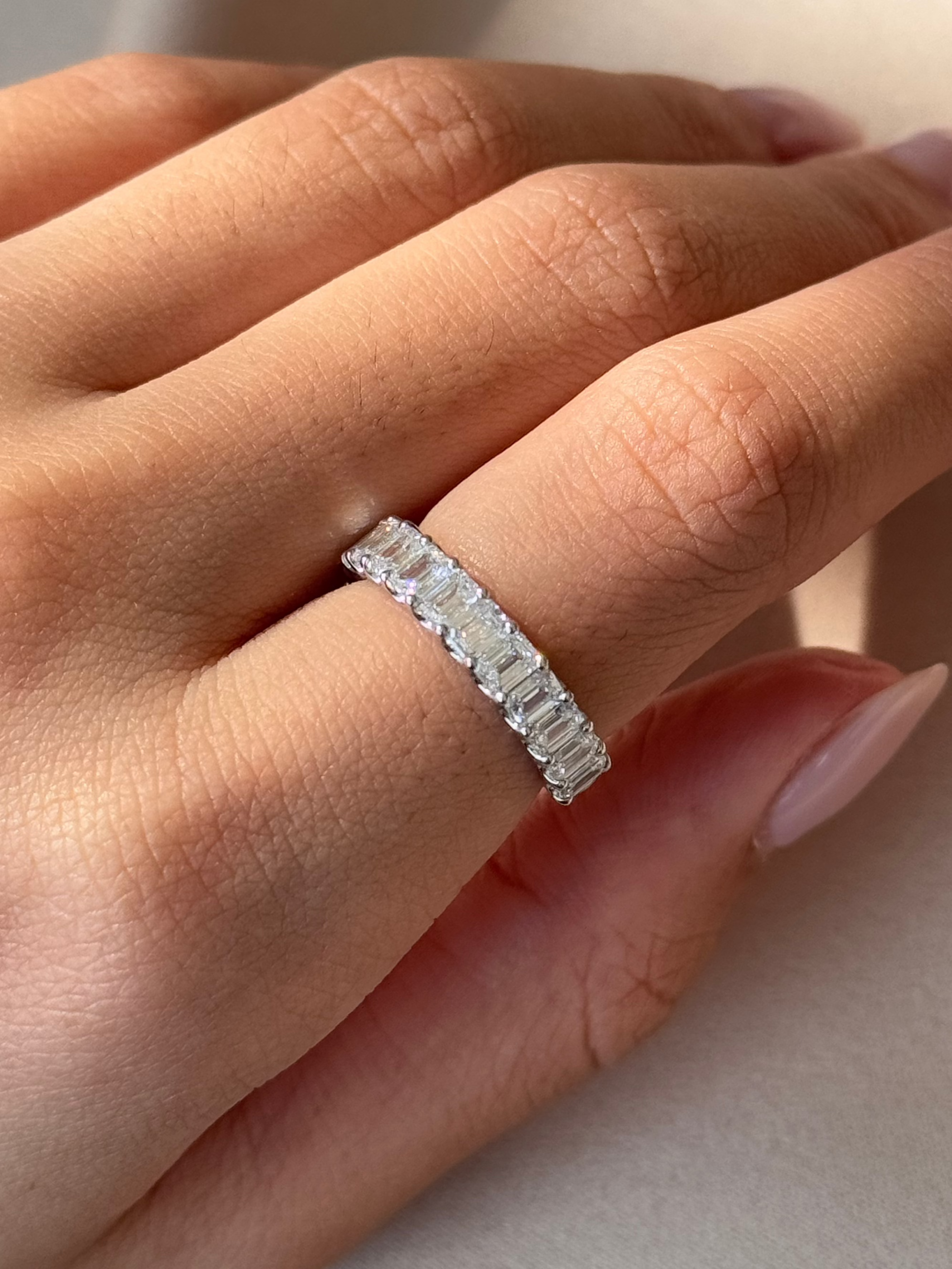 15 Pointer Emerald Cut Diamond Half Eternity Ring