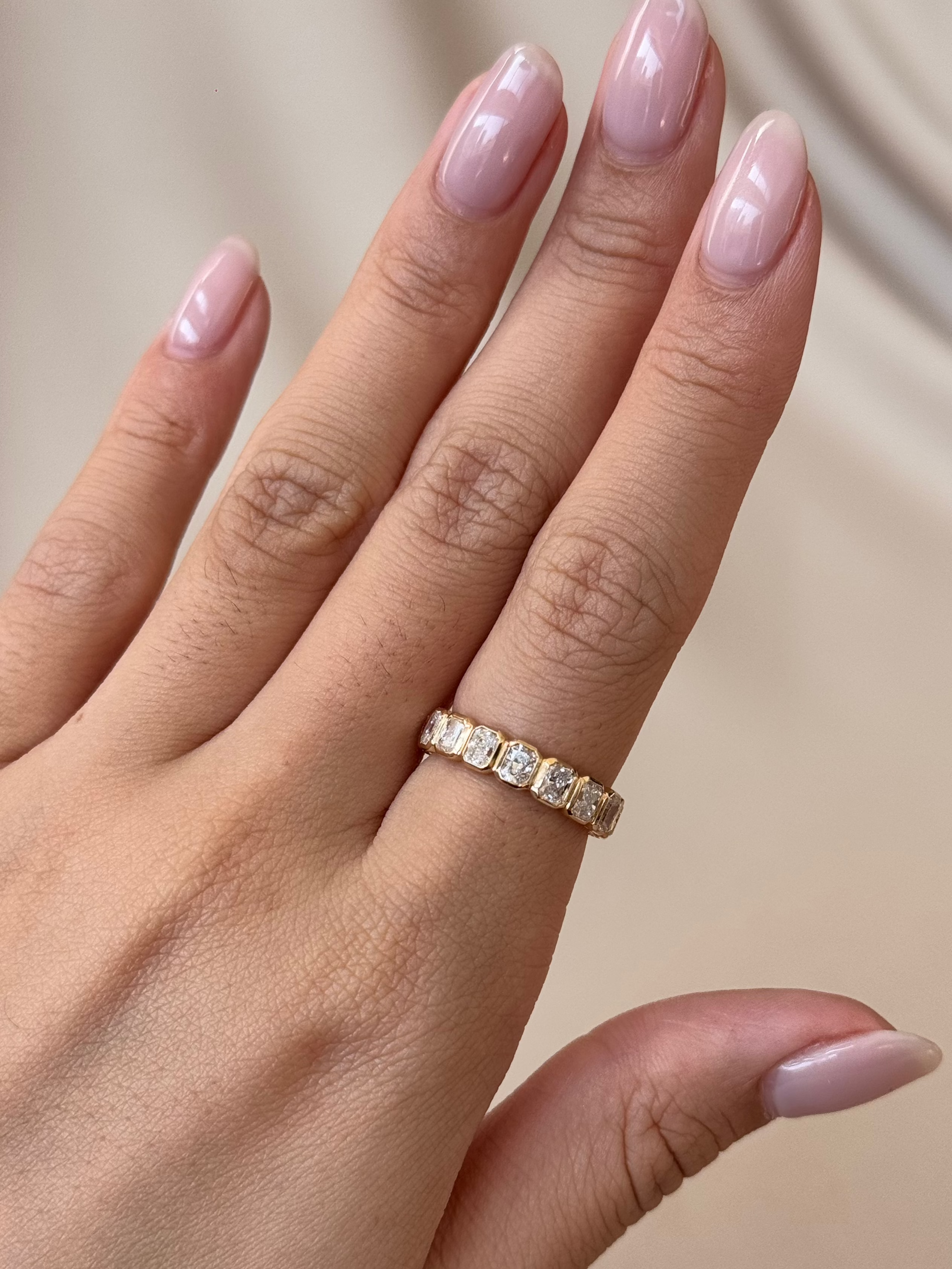 15 Pointer Radiant Cut Diamond Bezel Eternity Ring