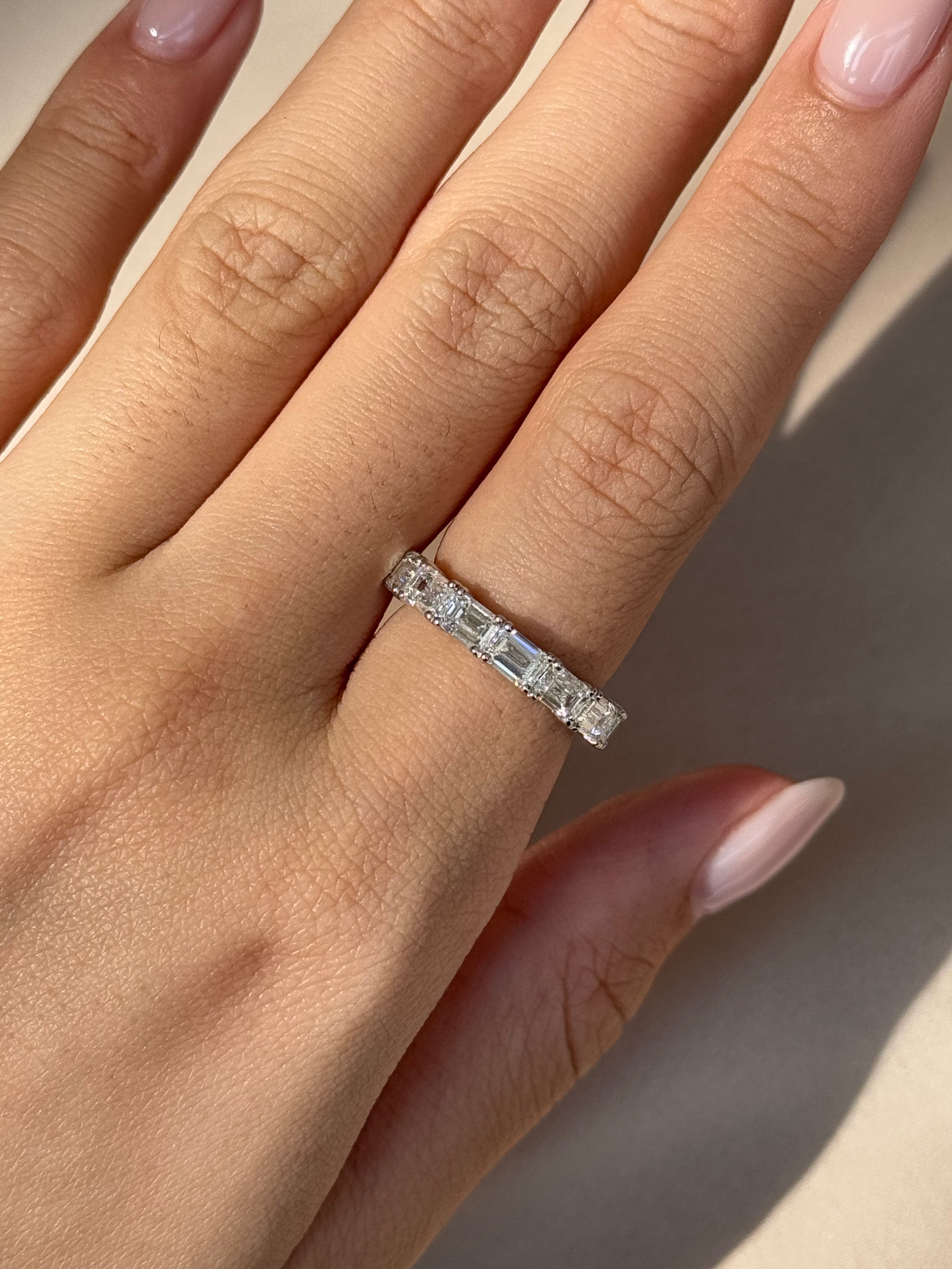 7 Stones Emerald Cut Diamond Side Way Half Eternity Ring
