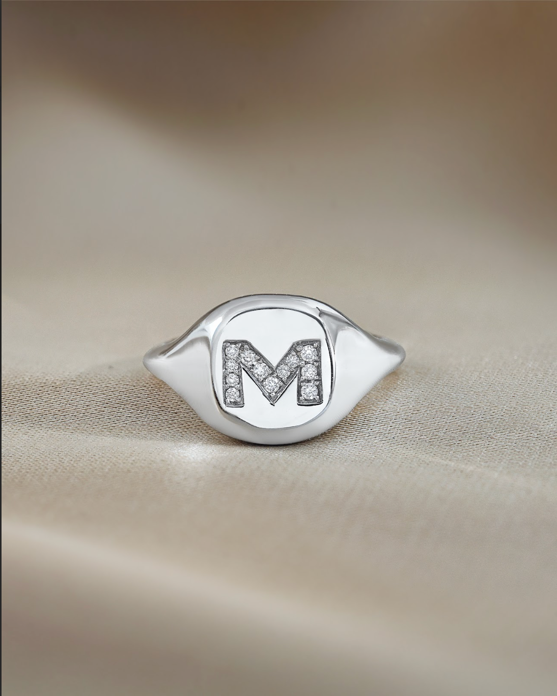 M Signet Diamond Ring
