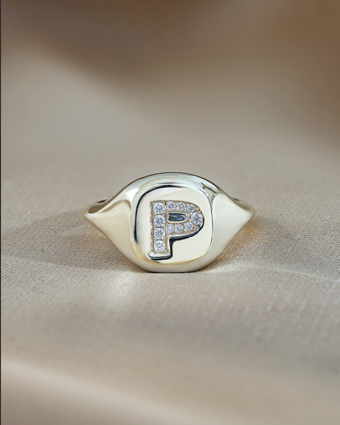 P Signet Diamond Ring