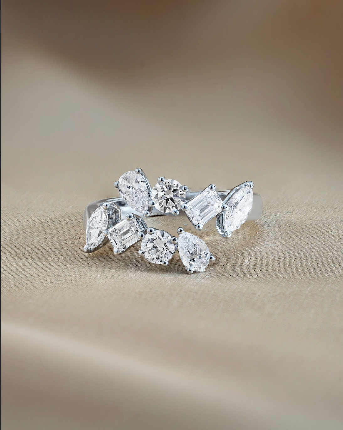 Celeste Mixed Fancy Cut Diamond Open Ring White Gold