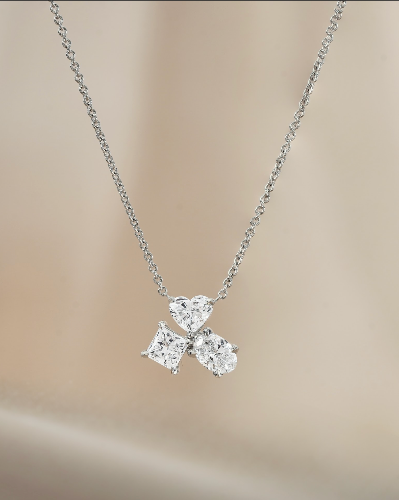 3 Stones Mixed Diamond cut Pendant Necklace