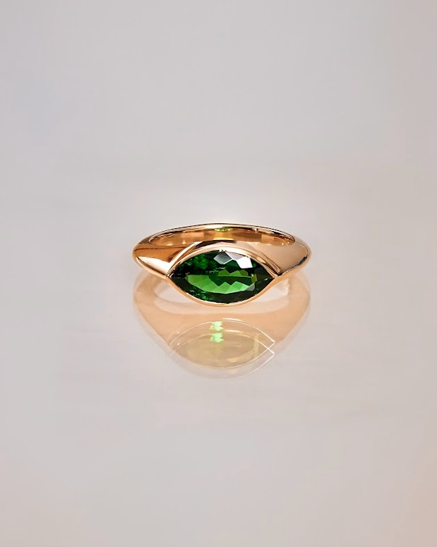 1.17 carats Natural Green Tsavorite Marquise cut East West Pinky Ring