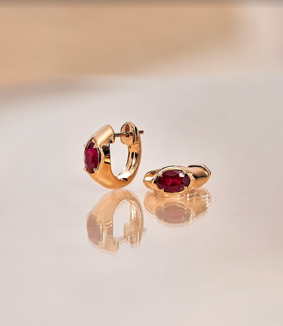 60 Pointer Natural Ruby Oval Cut Bezel XL Huggies Earrings