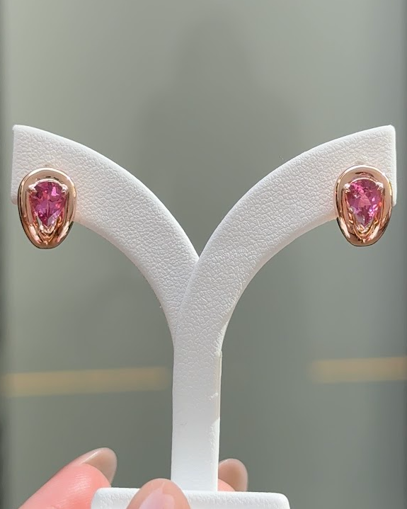 50 Pointer Natural Pink Tourmaline Pear Cut Horseshoe Design Huggies Earrings