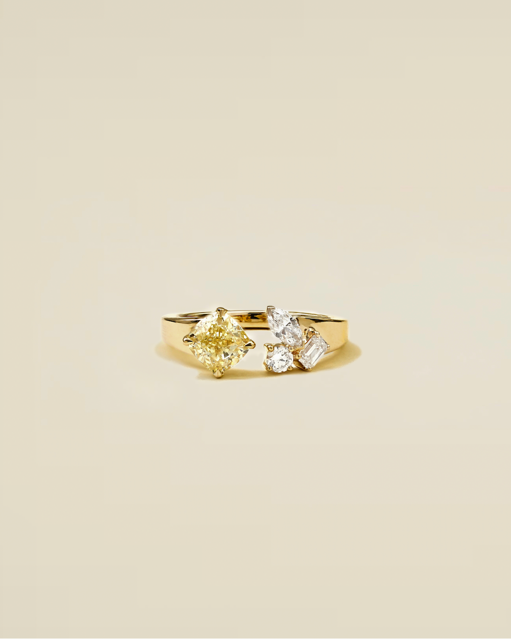 The Reserve 1 Carat Fancy Yellow Cushion Cut Diamond with Cigar Band Cuff Ring