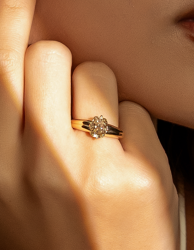 The Reserve 2 Carat Cognac Cushion Cut Diamond Double Band Ring