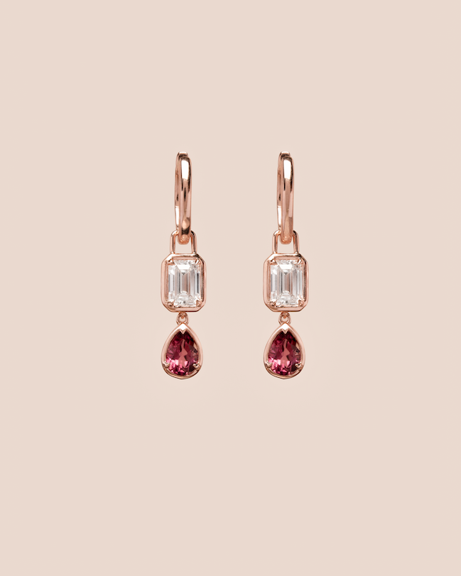 The Reserve II 40 Pointer Natural Pink Tourmaline Pear Cut Bezel Huggie Earrings