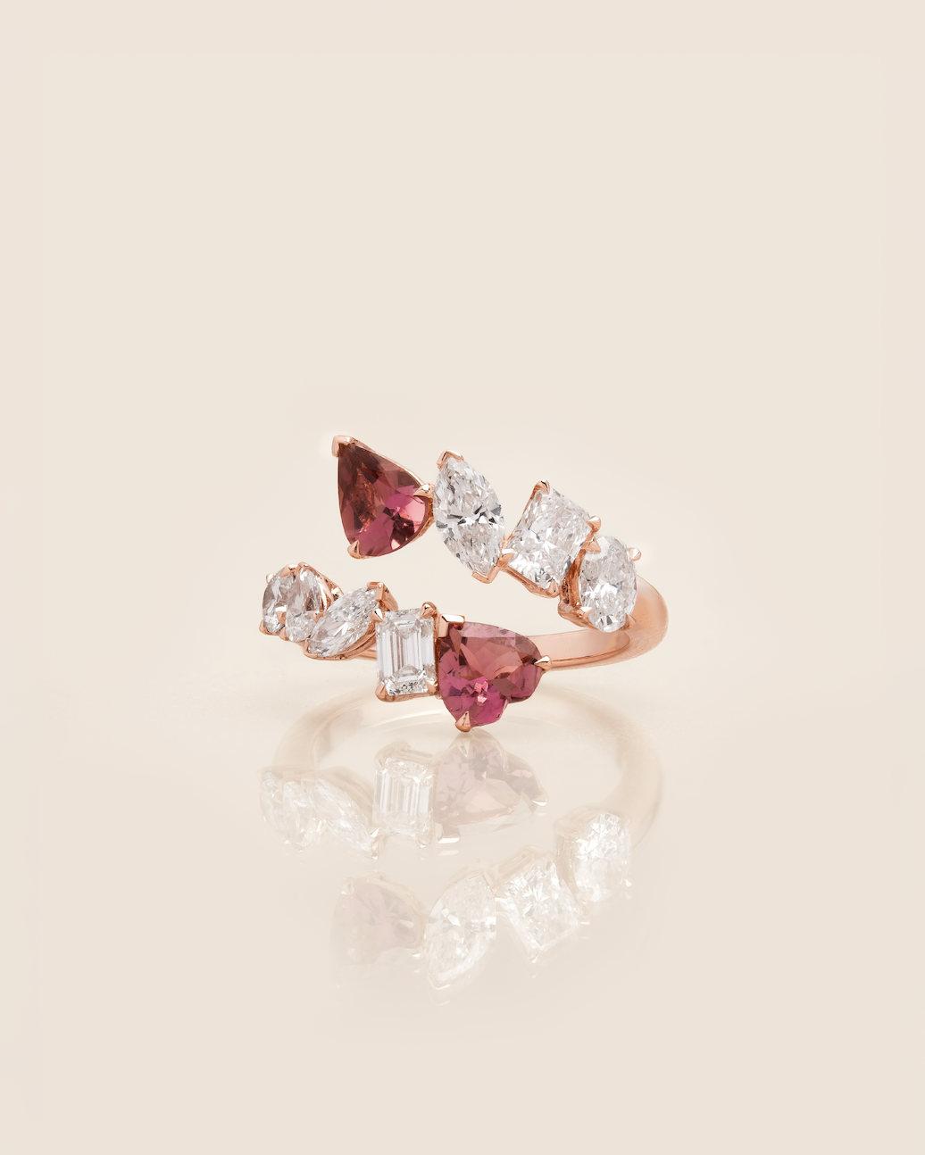 The Reserve II 50 Pointer Natural Pink Tourmaline Heart & Pear Cut Mixed Fancy Open Ring