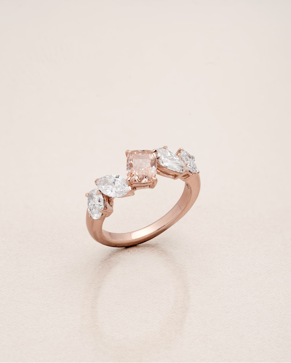 The Reserve II 1 Carat Fancy Vivid Pink Cushion Cut & 30 Pointer Mixed Fancy Eternity Ring