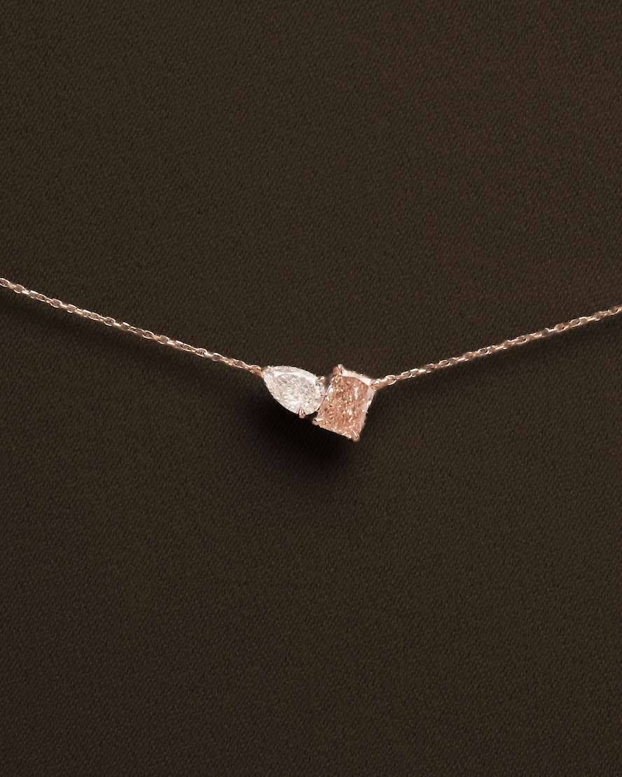 The Reserve II 50 Pointer Fancy Vivid Pink Radiant & 30 Pointer Pear Cut Diamond Toi Et Moi Pendant Necklace