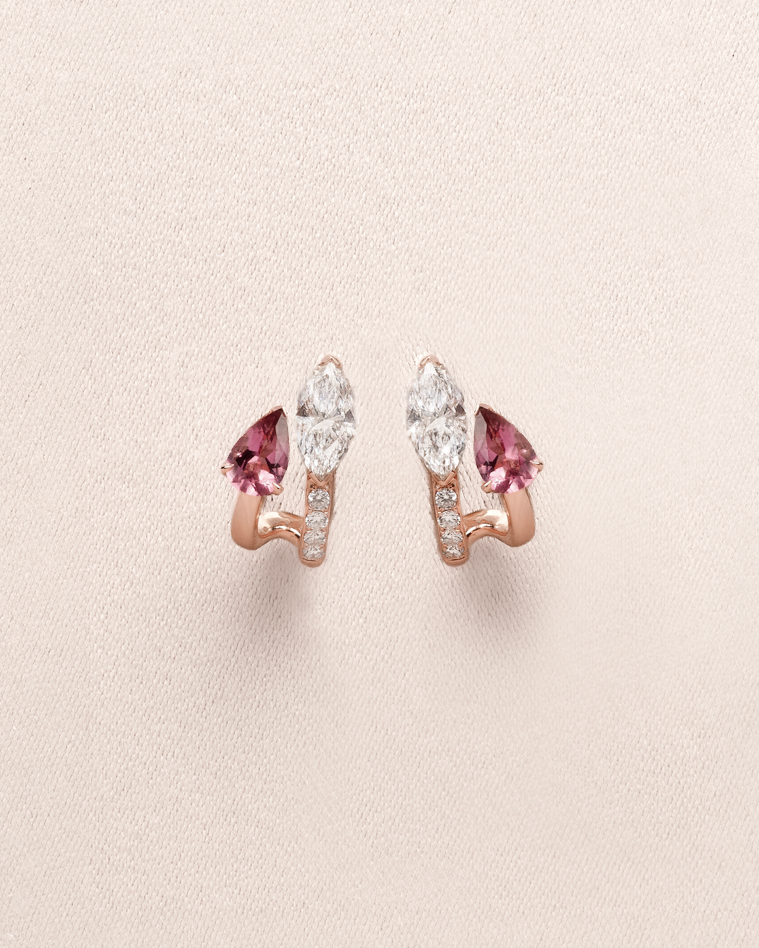 The Reserve II 30 Pointer Natural Pink Tourmaline & 50 Pointer Marquise Cut Diamond Two Row Earrings