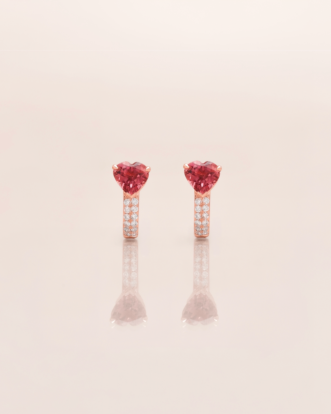 The Reserve II 60 Pointer Natural Pink Tourmaline Heart Cut Glitter Pave Huggie Earrings