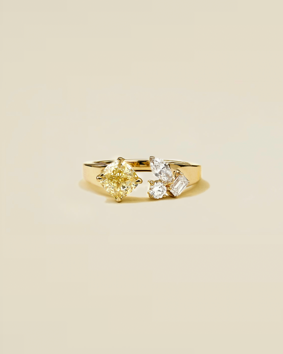 The Reserve 1 Carat Fancy Yellow Cushion Cut Diamond with Cigar Band Cuff Ring
